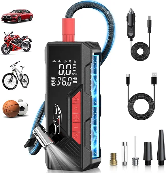 Aneson Tire Inflator Portable Air Compressor, Cordless Air Pump for Car Tire 150PSI, Battery & 12V DC, Electric Bike Pump with Pressure Gauge, Auto Shutoff, for Bicycle, Ball, Motorcycle Accessories