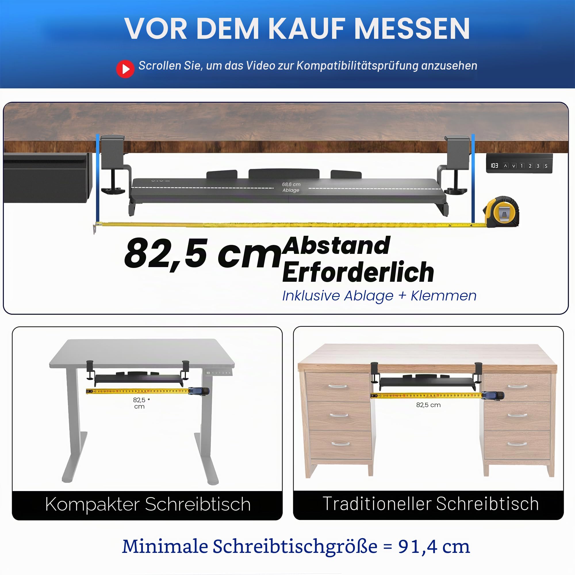VIVO Große Klemmbare Computer Tastatur- und Mausablage zur Montage unter dem Schreibtisch, 69cm x 28cm Ausziehbare Plattform Schublade, Schwarz, MOUNT-KB05E