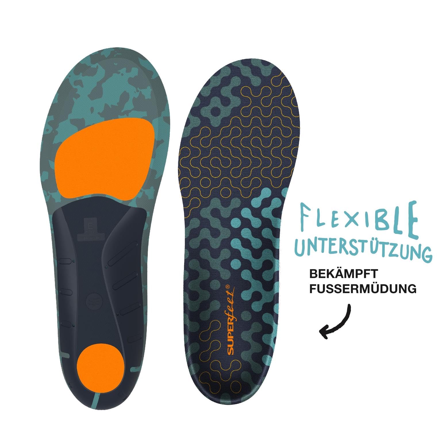 Superfeet Aktive Kissen hohe Fußgewölbe Einlegesohlen, EU 42-44 | Trim-To-Fit Einlagen für Lauf- & Walkingschuhe, hohes Fußgewölbe, Adaptive Comfort Technology, langlebig