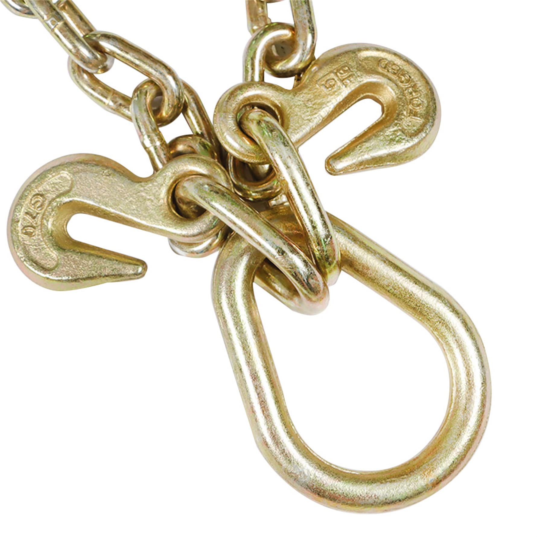 munirater Brida de cadena en V de 5/16 pulgadas x 3 pies grado 70 con ganchos en J de vástago grande de 15 pulgadas, accesorios de cadena de camión de remolque, remolque plano