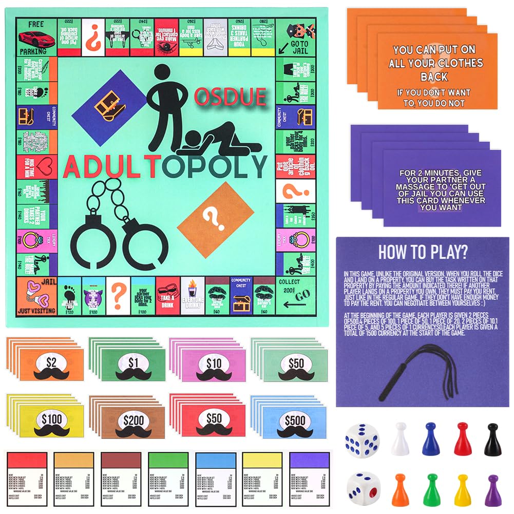 OSDUE Adultopoly Board Game, gra planszowa, karty do rozmowy dla par, romantyczne pomysły na randkę, gra w pary, gra planszowa, rekwizyty do rozgrzewania uczuć
