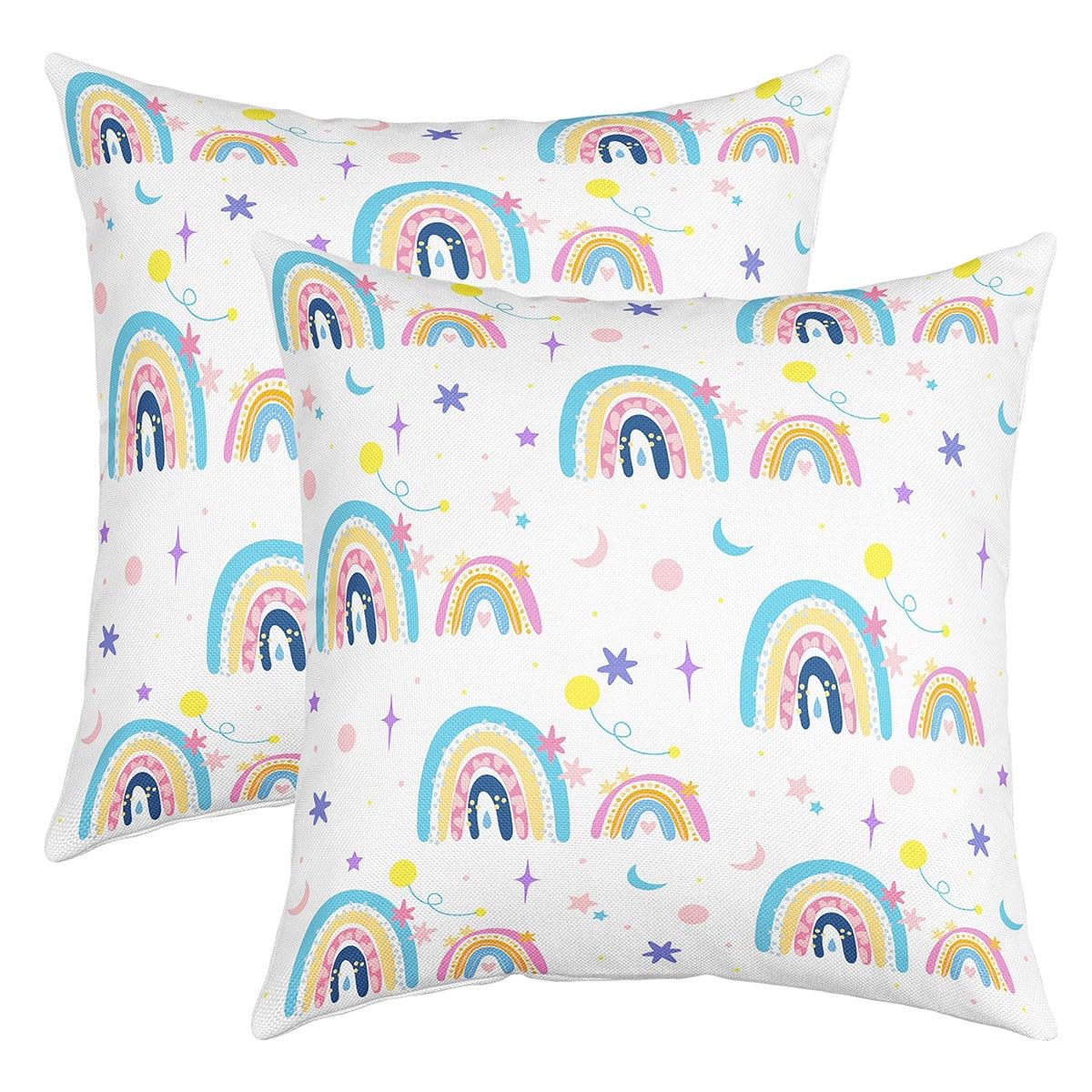 Homemissing Rainbow Pillow Cases Cushion Covers Rainbow Decorations Pillow Cases Cushion Covers Set Rainbow Cushion Covers Sun Moon Throw Pillow Covers 22x22 Inch Set of 2 for Kids Adults