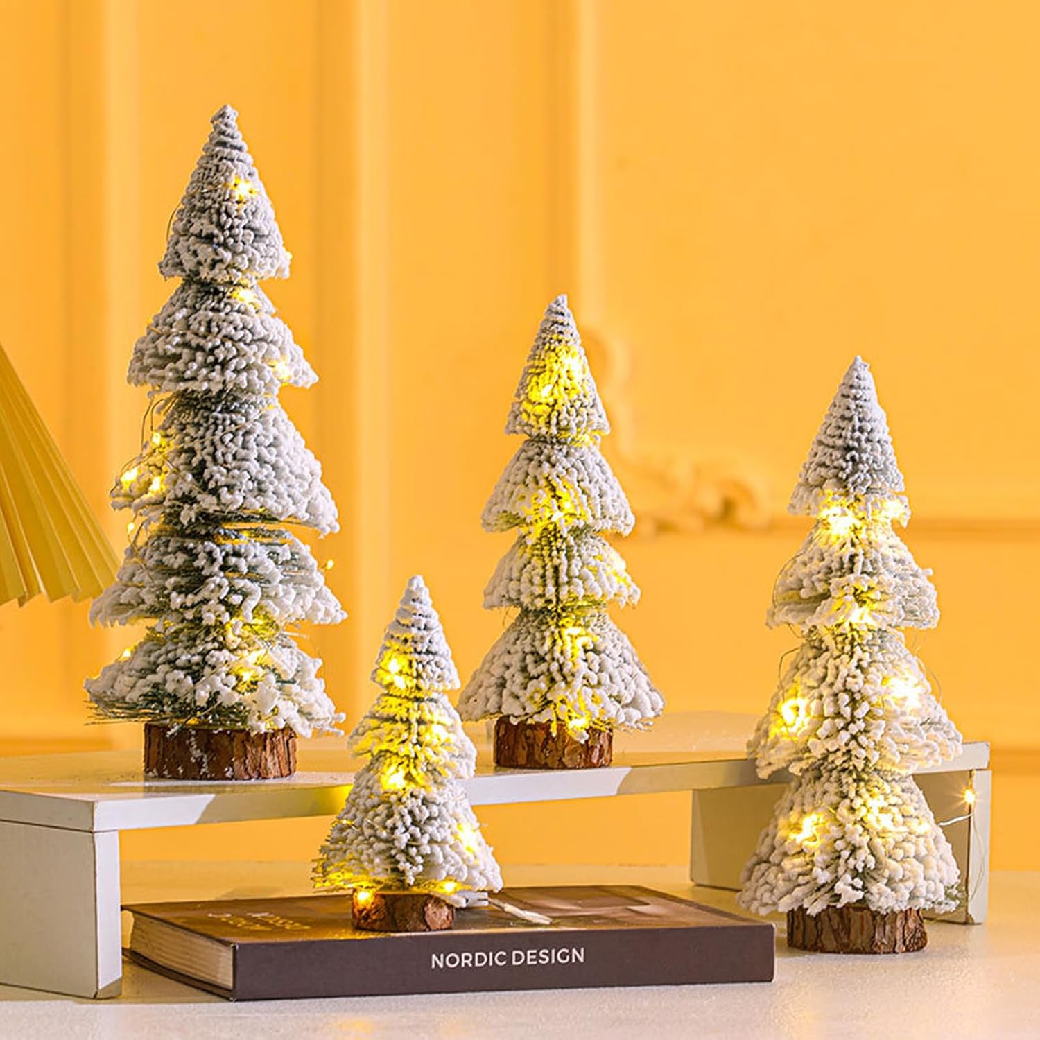4 Pcs Mini Christmas Tree with LED Lights,Small Christmas