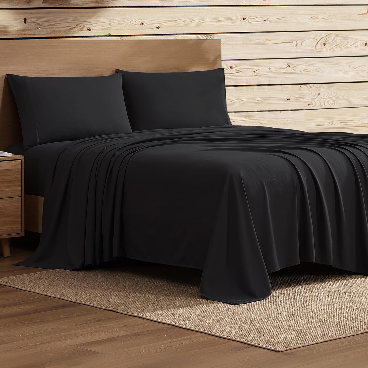 Coleman Full Size Sheets – Durable Home Bedding with Outdoor Heart, Stylish & Reliable for Bedroom or Cabin – Premium Solid Color, Built for Comfort, Style & Occasional Outdoor Use, Black