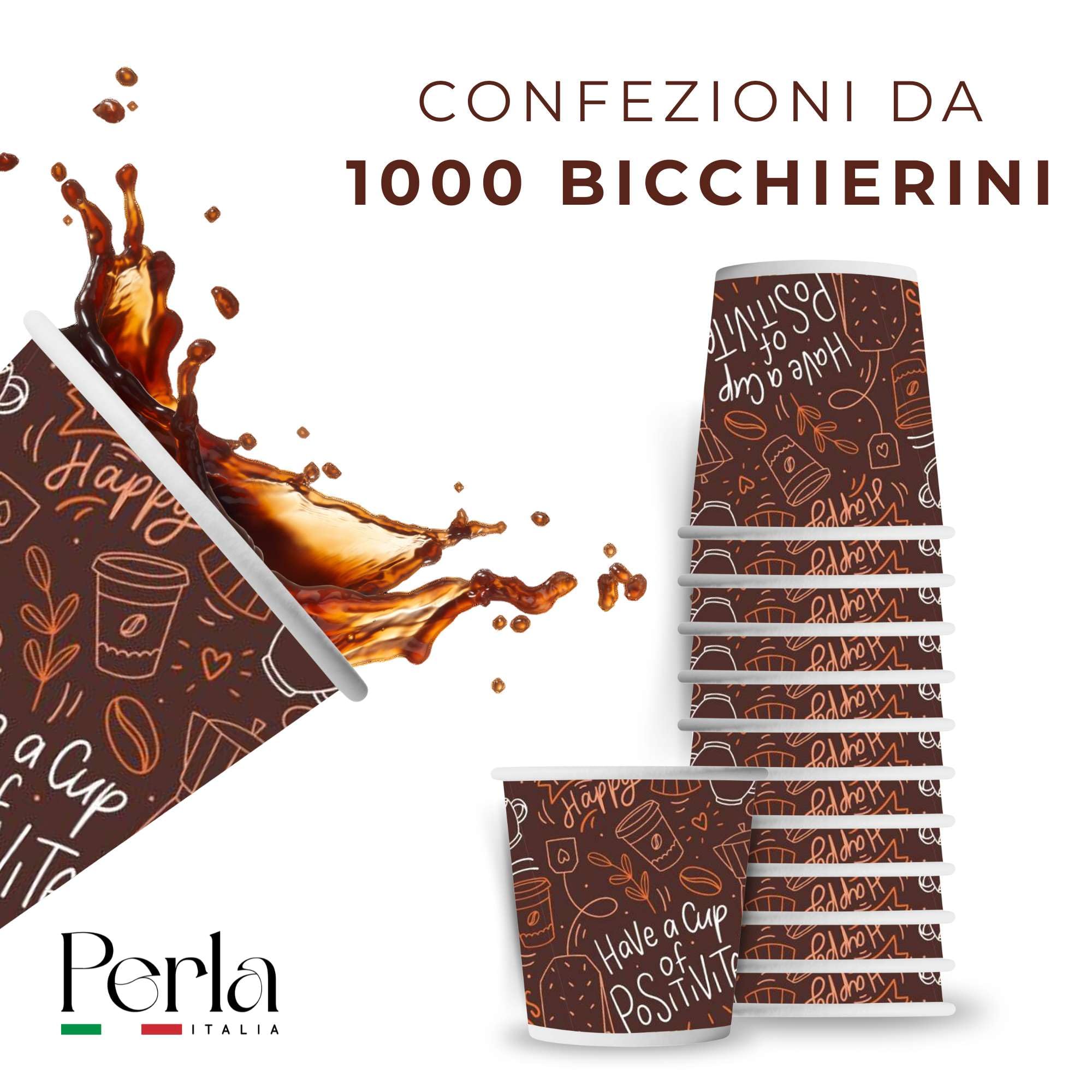 Perla Italia - 1000 Bicchierini Caffe Carta 75ml - Bicchieri Caffè Monouso - Bicchierini da Caffè Usa e Getta