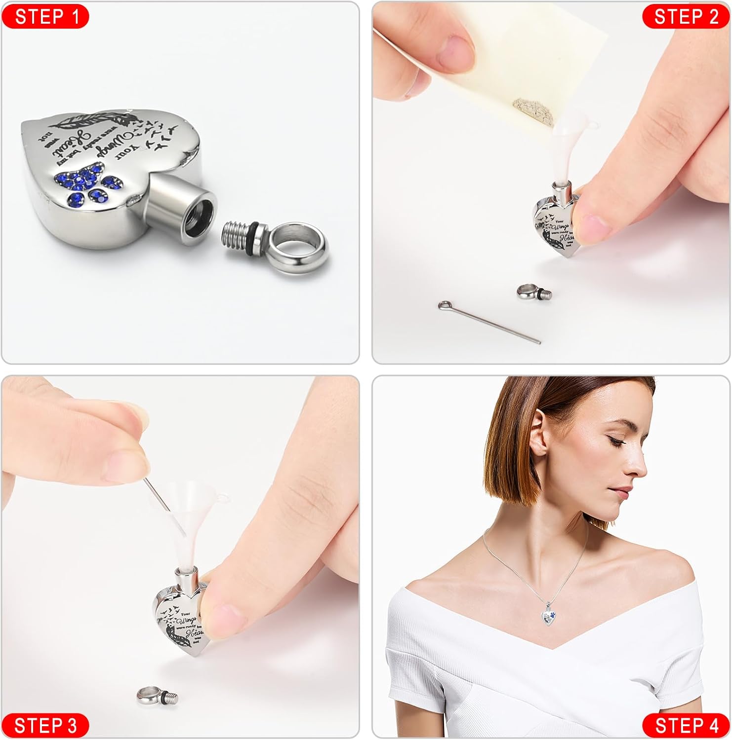 memorial jewelry Your Wings were Ready, But My Heart was Not Stainless Steel Carved Locket Cremation Urn Necklace for Pet Dog Cats - Image 6