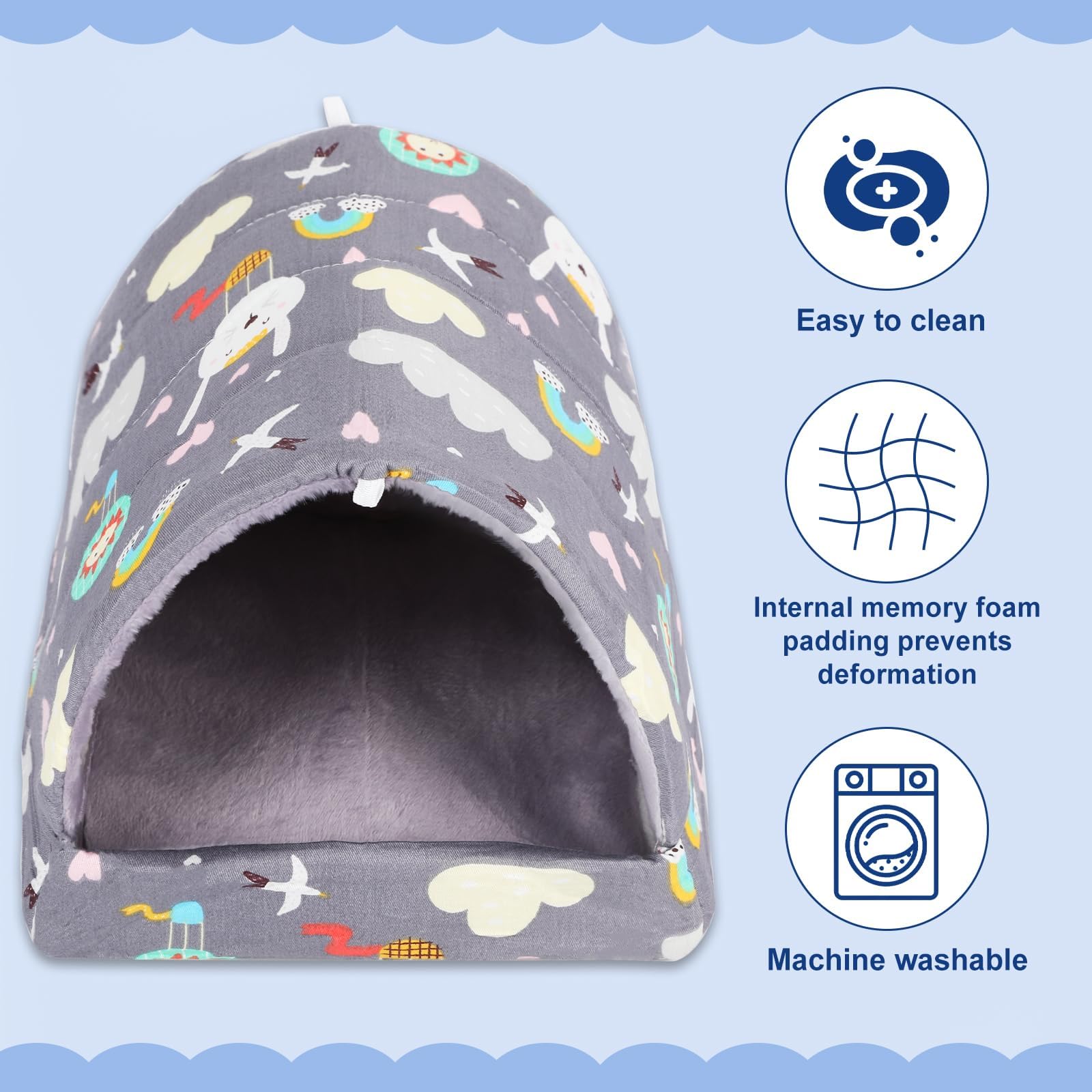 UPINS Guinea Pig Bed, Washable Guinea Pig Hideaway, Small Animal House, Cage Accessory, Sky Blue - Image 4