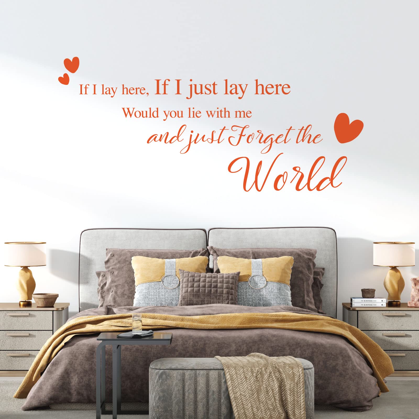 If I Lay here... Would You Lie with me and just Forget the World - Wall Quote, Wall Art Sticker [Medium] [Orange]