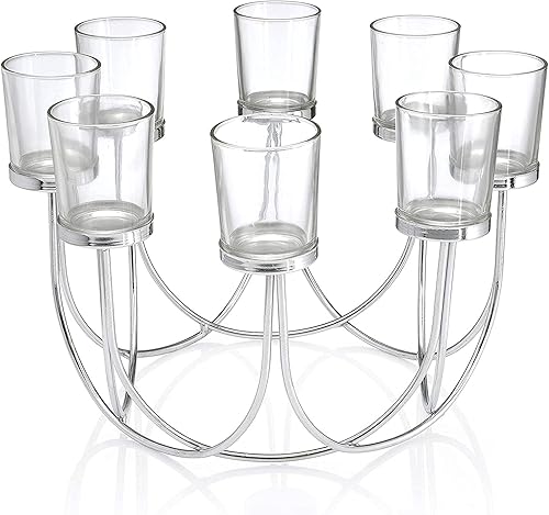 Miniatura 3 de Seraphic - Portavelas de mesa redonda de hierro para decoración de centro de mesa para bodas, patio al aire libre, cocina, comedor y mesas de café,