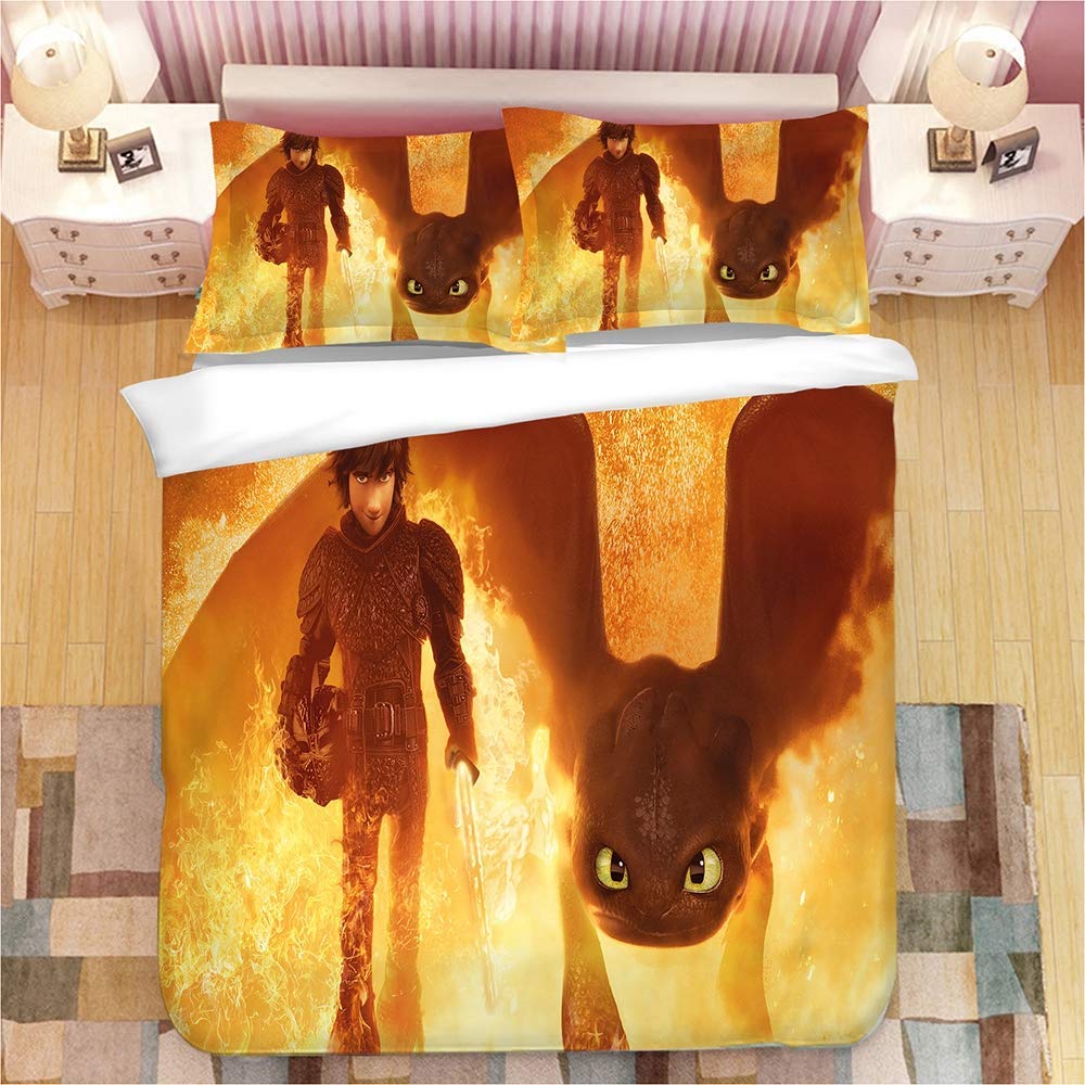3D Printing How to Train Your Dragon Bedding Set 100% Microfiber Duvet Cover Set 3 Piece (1 Duvet Cover and 2 Pillowcase),C,King