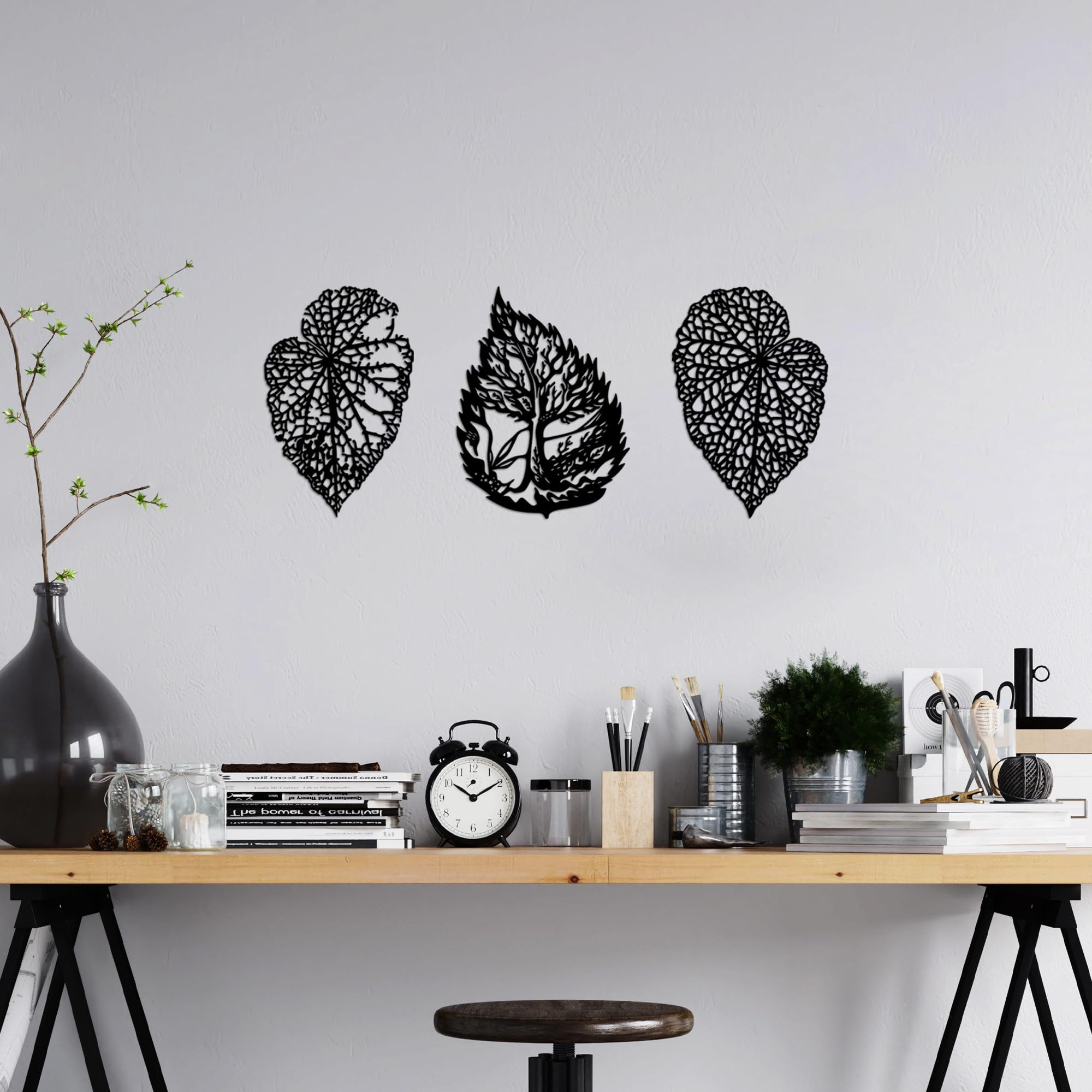Stylish Black Decorative Metal Wall Accessory Set (3 Pieces), 100% Metal, 1.5 mm Thick