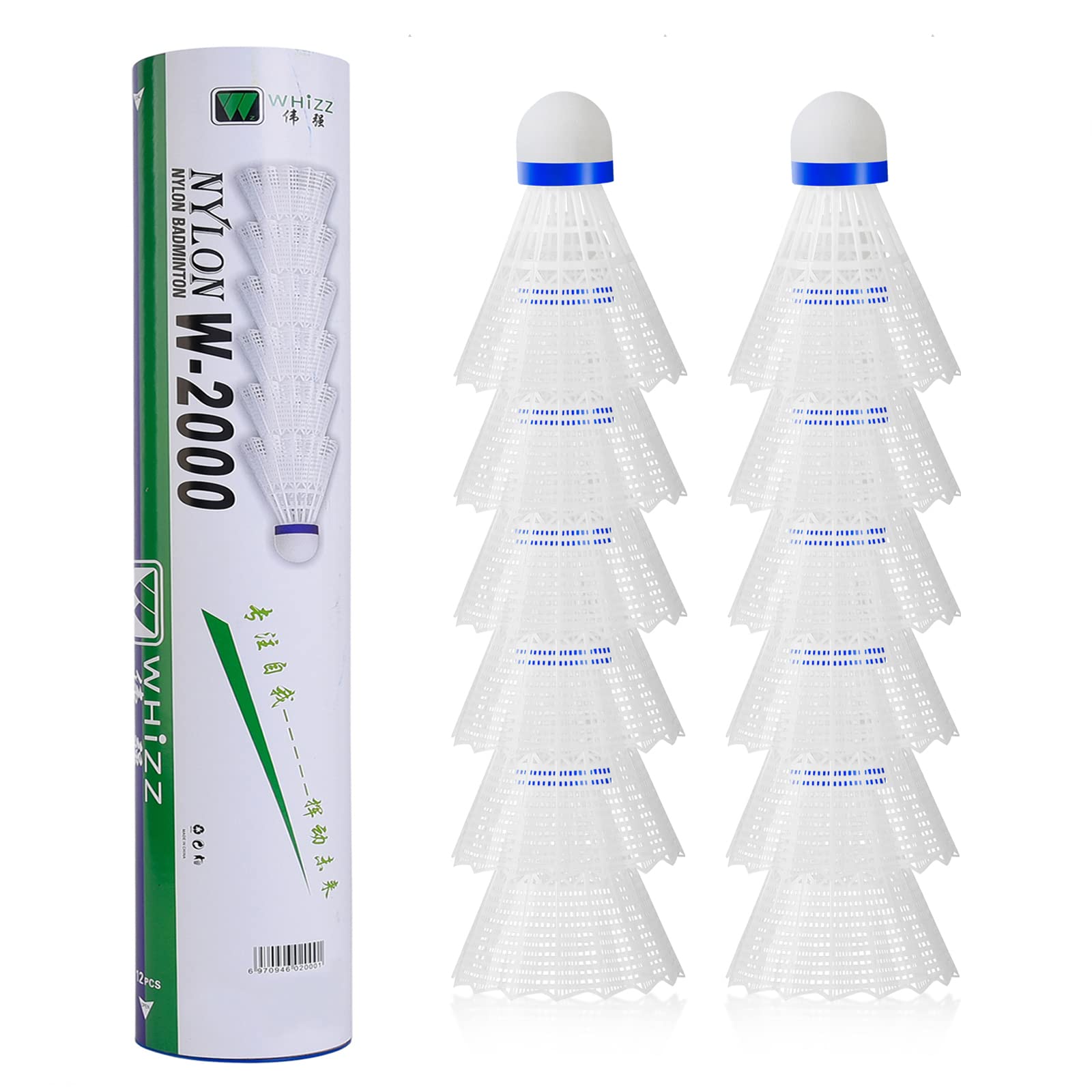 BAIHUALIN WHiZZ Nylon Badminton Bälle Langlebige Federbälle für Indoor und Outdoor Training, Übung, Freizeit, Einsteiger, 12x Weiß