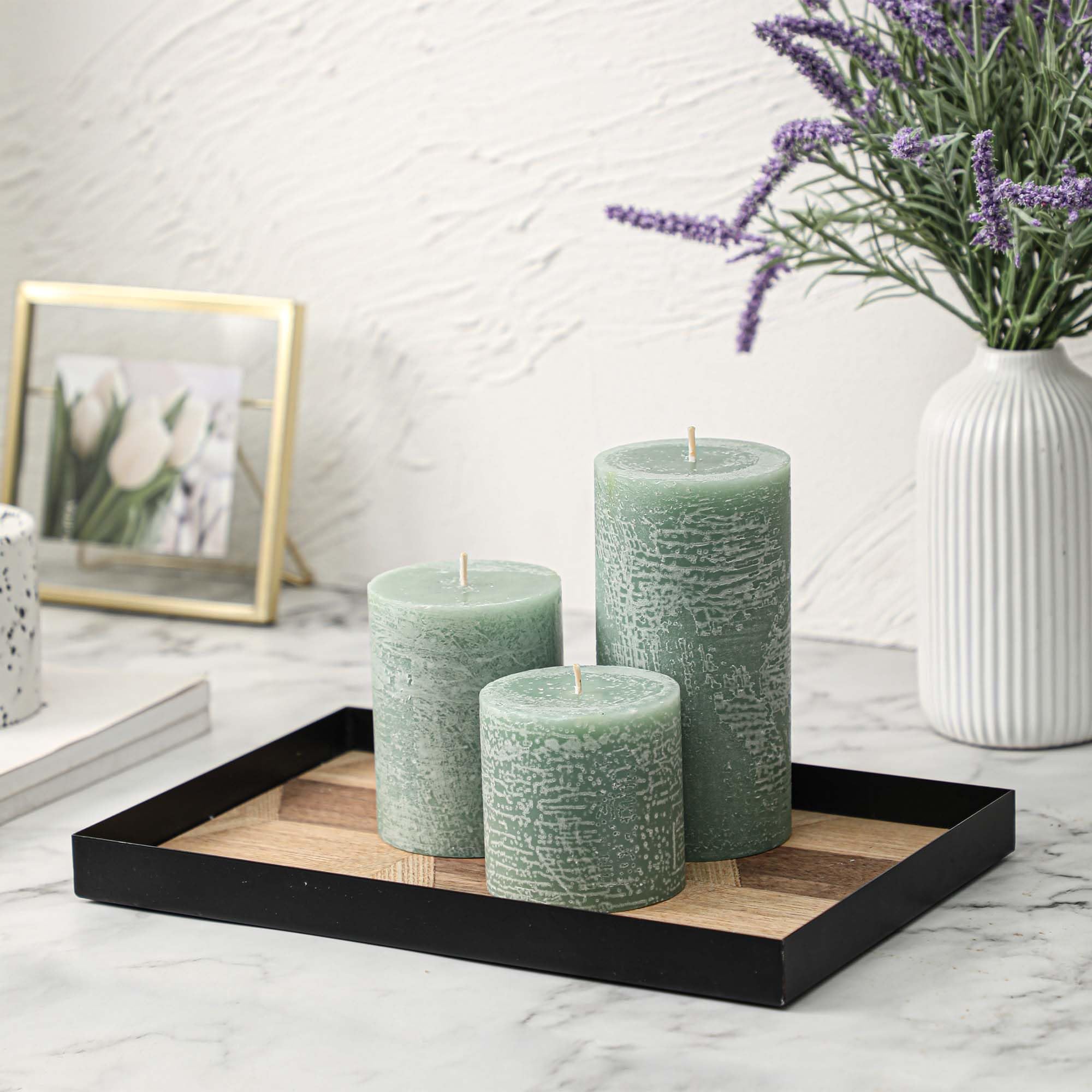 Amazon.co.jp: 3x3インチ セージグリーンピラーキャンドル 3個セット