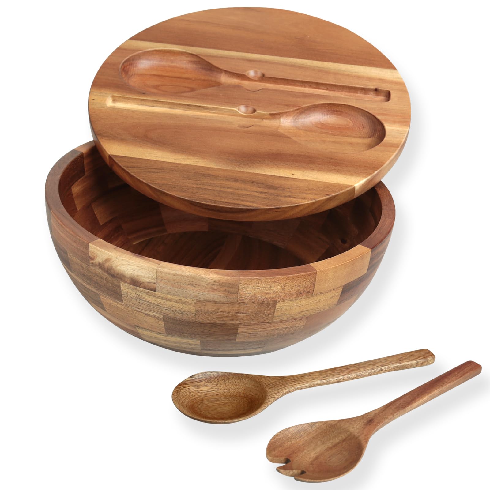 Cuenco Redondo de Madera de Acacia, Ideal como Ensaladera,Ø 26.5 cm | Cuenco para Mezclar, Frutero o Cuenco para Pan, Utensilios de Cocina, Perfecto para Cocina, Picnic y Fiesta