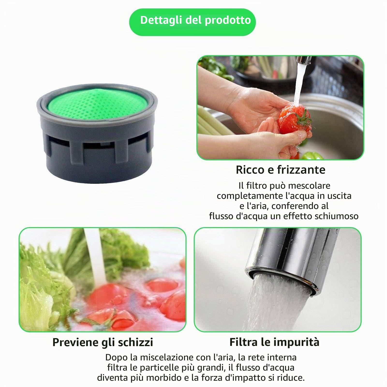 Set di aeratori per rubinetto, confezione da 10, regolatore di flusso, filtro per rubinetto con guarnizione e filtro in ABS, ugello di miscelazione, aeratore, inserto per il risparmio idrico, pezzi di
