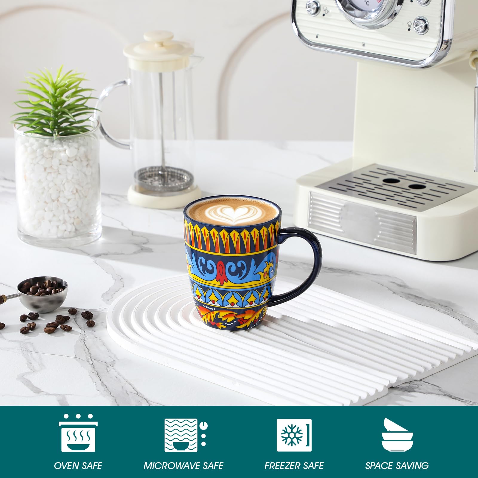 vancasso Kaffeetassen Set 6er, KRVI Tassen Set mit Henkel,Böhmisches Teetassen,360ML Kaffeebecher Porzellan,kaffeeservice 6 personen