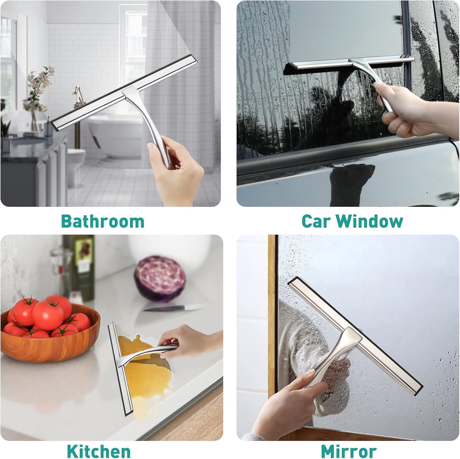 Shower Squeegee for Glass Doors,12-Inch Shower Glass Squeegee, Sliver Shower Squeegee for Shower Doors,Mirror,Windows, with Shower Door Hook and Adhesive Hook