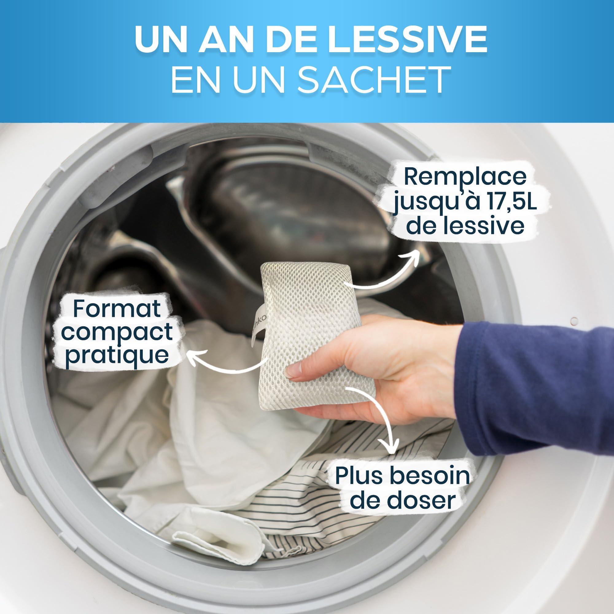 ORINKO Lessive Écologique Réutilisable avec Billes de Magnésium – 350 Lavages – Sachet en Coton Lavable – Alternative Naturelle Zéro Déchet pour Lavage du Linge sans Détergent