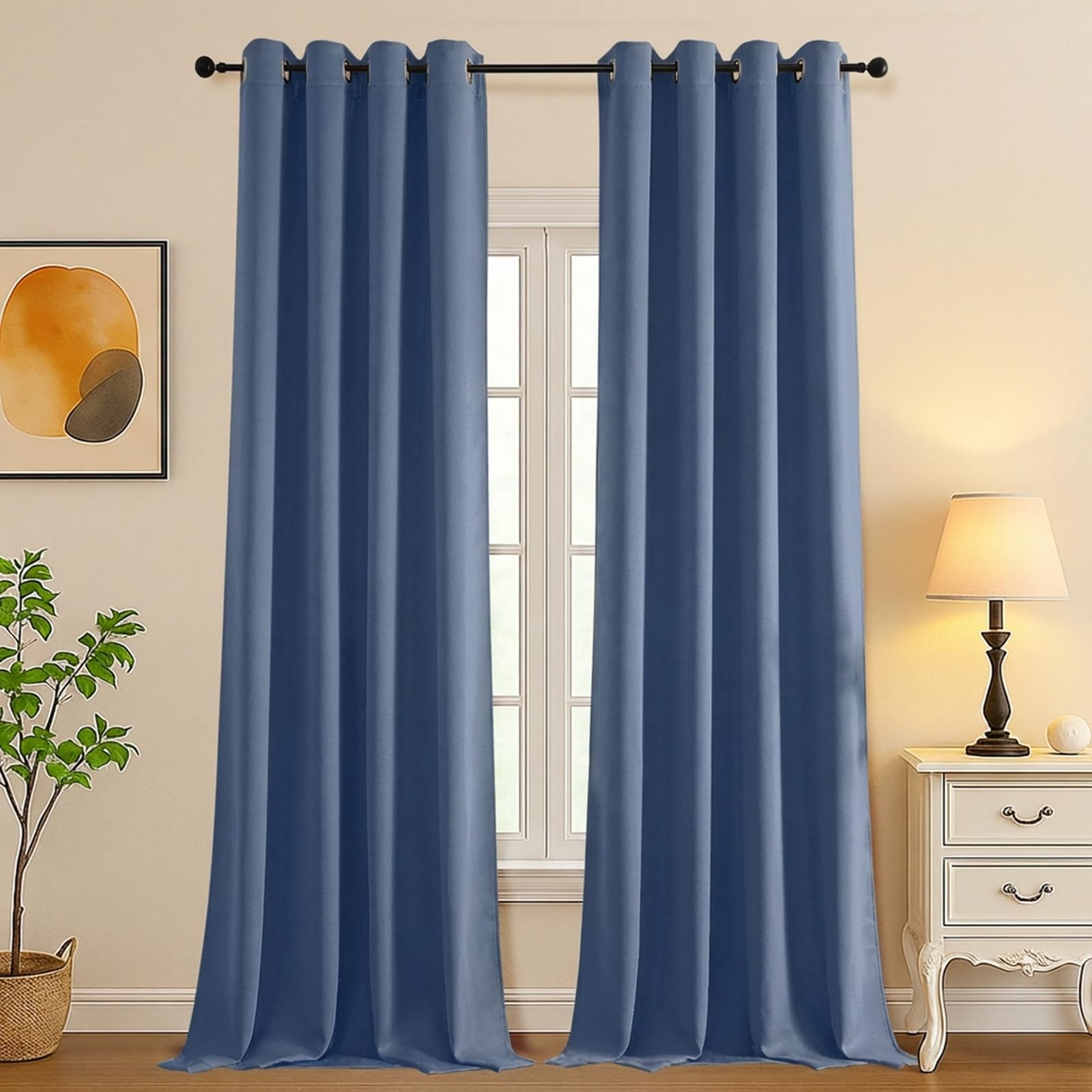 Simplebrand Denim Room Darkening Curtains for Bedroom Living Room 108 Inches Long 2 Panels Set, Thermal Insulated Curtains &amp; Drapes, Solid Grommet Noise Reducing Window Treatment, W50 x L108 Inch