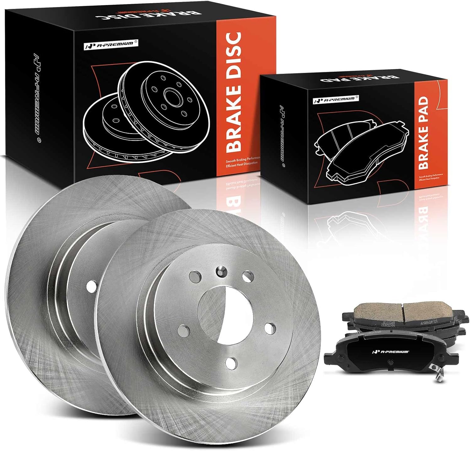 A-Premium 11.49 inch (292mm) Rear Solid Disc Brake Rotors + Ceramic Pads Kit Compatible with Select Buick and Cadillac Models - Lucerne, DTS, 2006-2011, 6-PC Set
