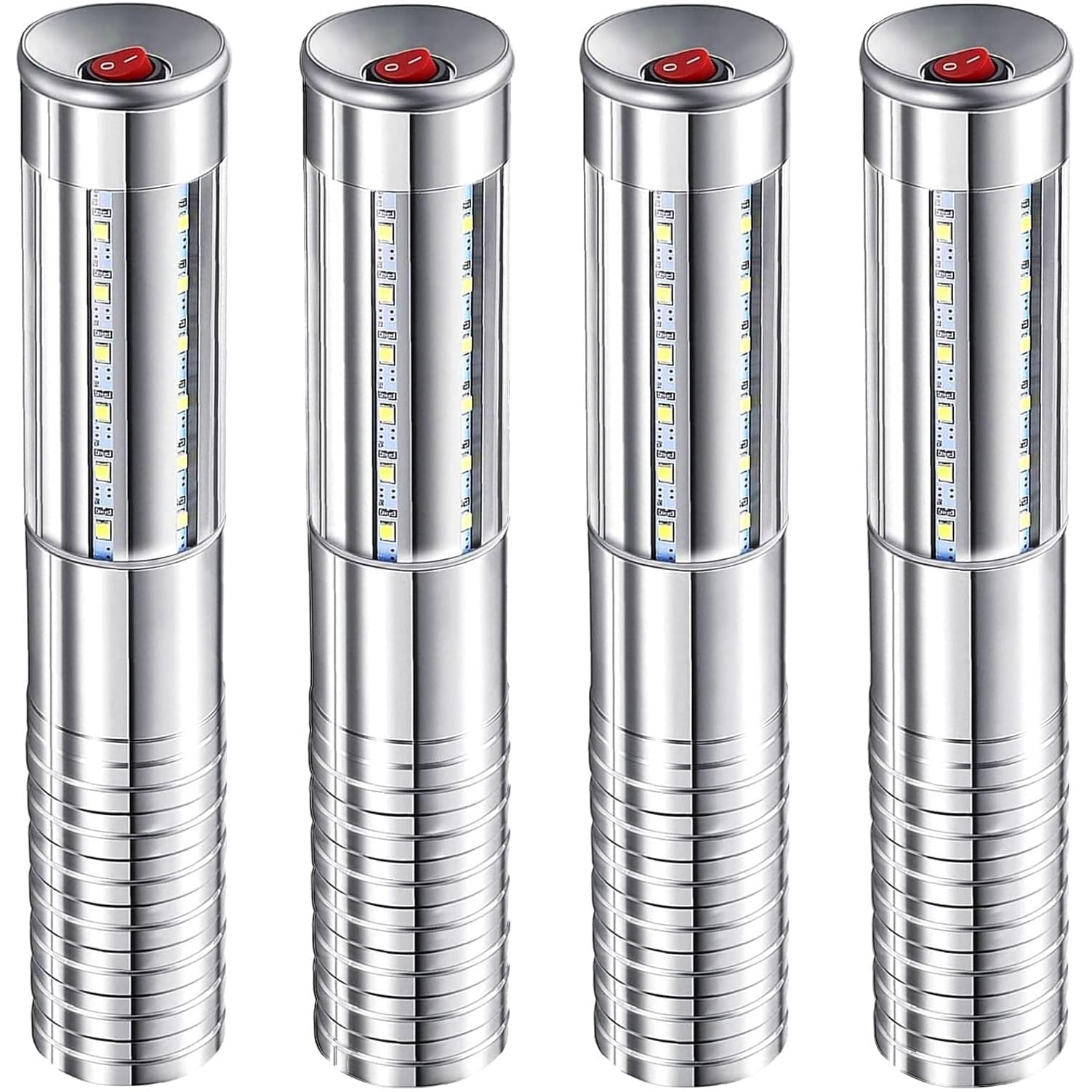 4 LED stroboscopici per servizio di bottiglie, luce ricaricabile, luce a mano, lampada luminosa a LED fluorescente per discoteche, karaoke, matrimoni, feste, forniture di attività (Argento). 4 pezzi.