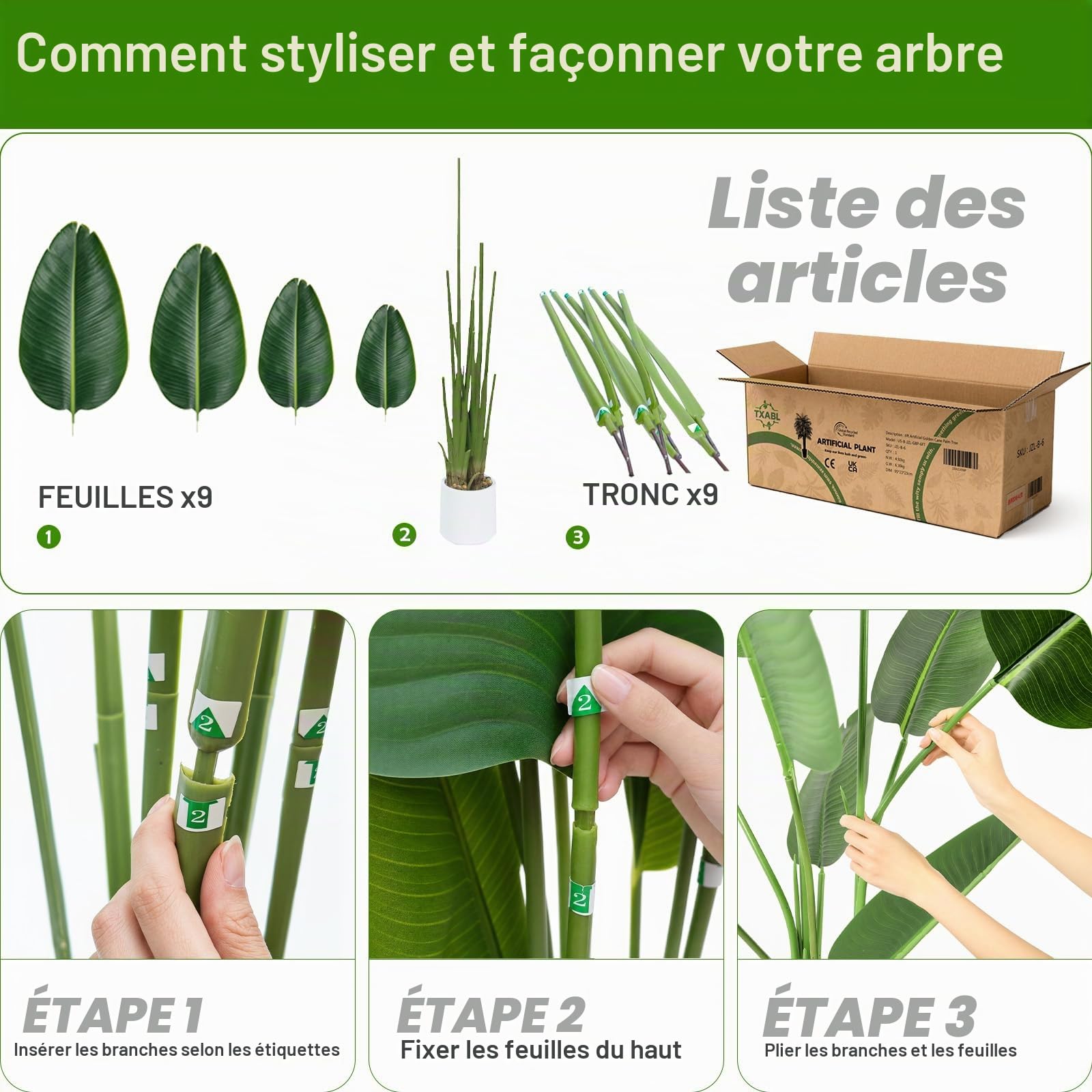 Plante Artificielle Oiseau de Paradis 120cm - Grande Plantes Bananier Artificielle Interieur avec Pot Blanc, Fausses Arbre Artificiel Parfaites pour Décoration d'Intérieur de Bureau ou Salon ou Maison