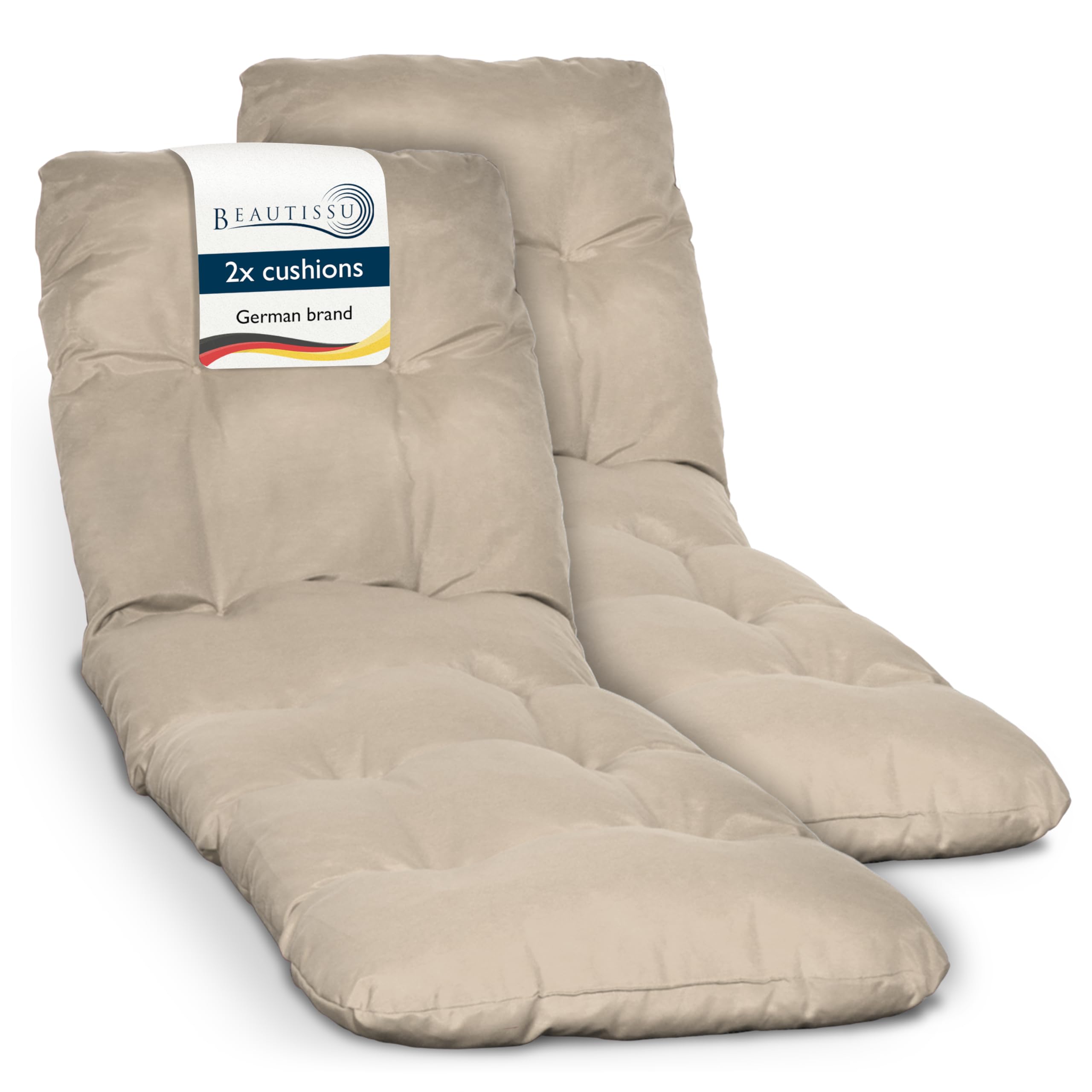 Beautissu 2X Colchoneta Tumbona Exterior 190x60x8 cm Flair RL – Resistente a los Rayos UV – Acolchado Cojin Tumbona Exterior Jardín y Playa con Copos Espuma – Natural