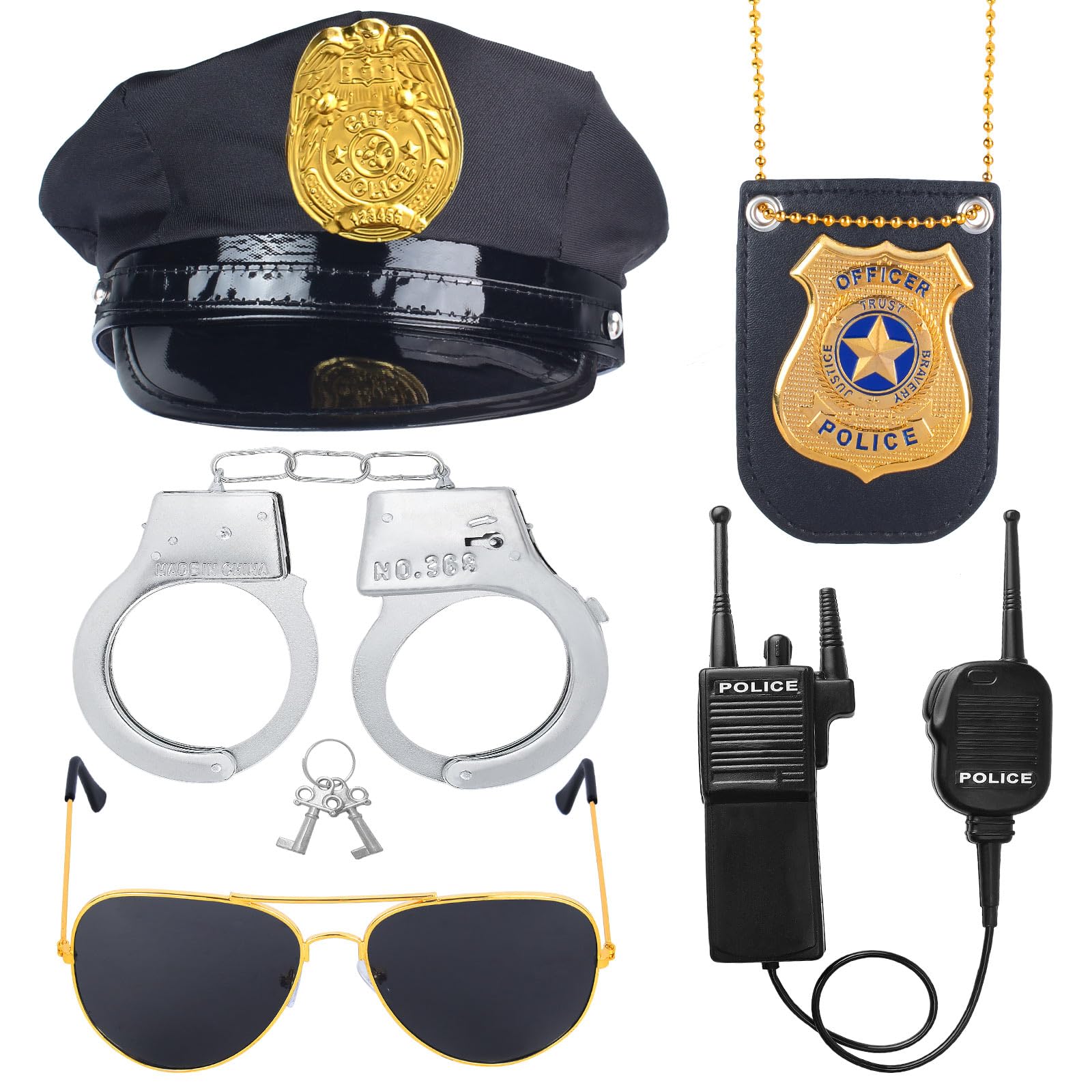 BeelittlePolice Hat Handcuffs Walkie Talkies Badge Sunglass Costume Accessories