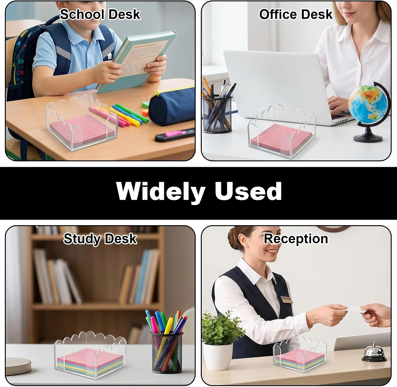 Skrfren Scalloped Acrylic Sticky Note Holder 3x3 Inch Notepad Holder with Wave Design Crystal Clear Sticky Note Holders Dispenser Thick Acrylic Desk Organizer for Office Home Dorm Classroom