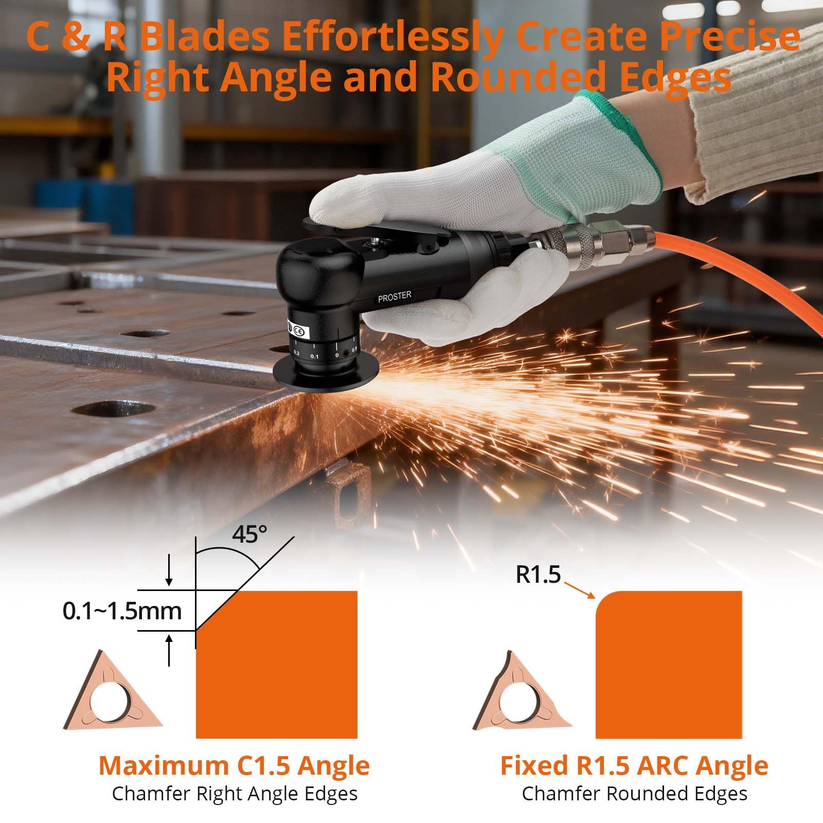 Proster Máquina Biseladora 30000 RPM Biseladora Neumática con 22 Cuchillas(10Tipo R+12Tipo C) y 4 Velocidades Ajustables Kit de Herramienta de Biselado Neumático para Metalurgia Soldadura DIY