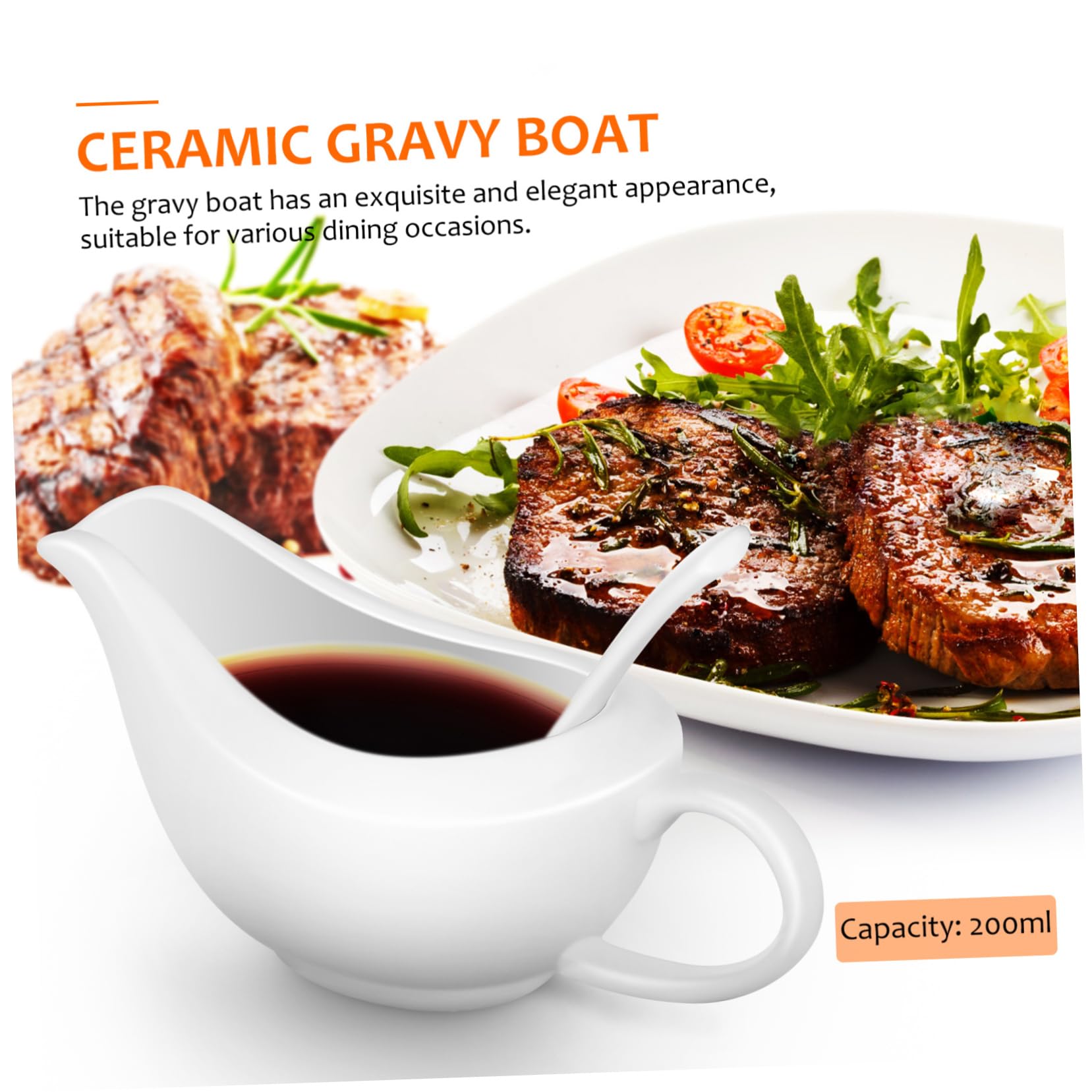 Cabilock Ceramic Gravy Bowl with Spoon Versatile Sauce Container for Gravies Dipping Sauces and Condiments Dishwasher Safe Capacity Gravy Pitcher