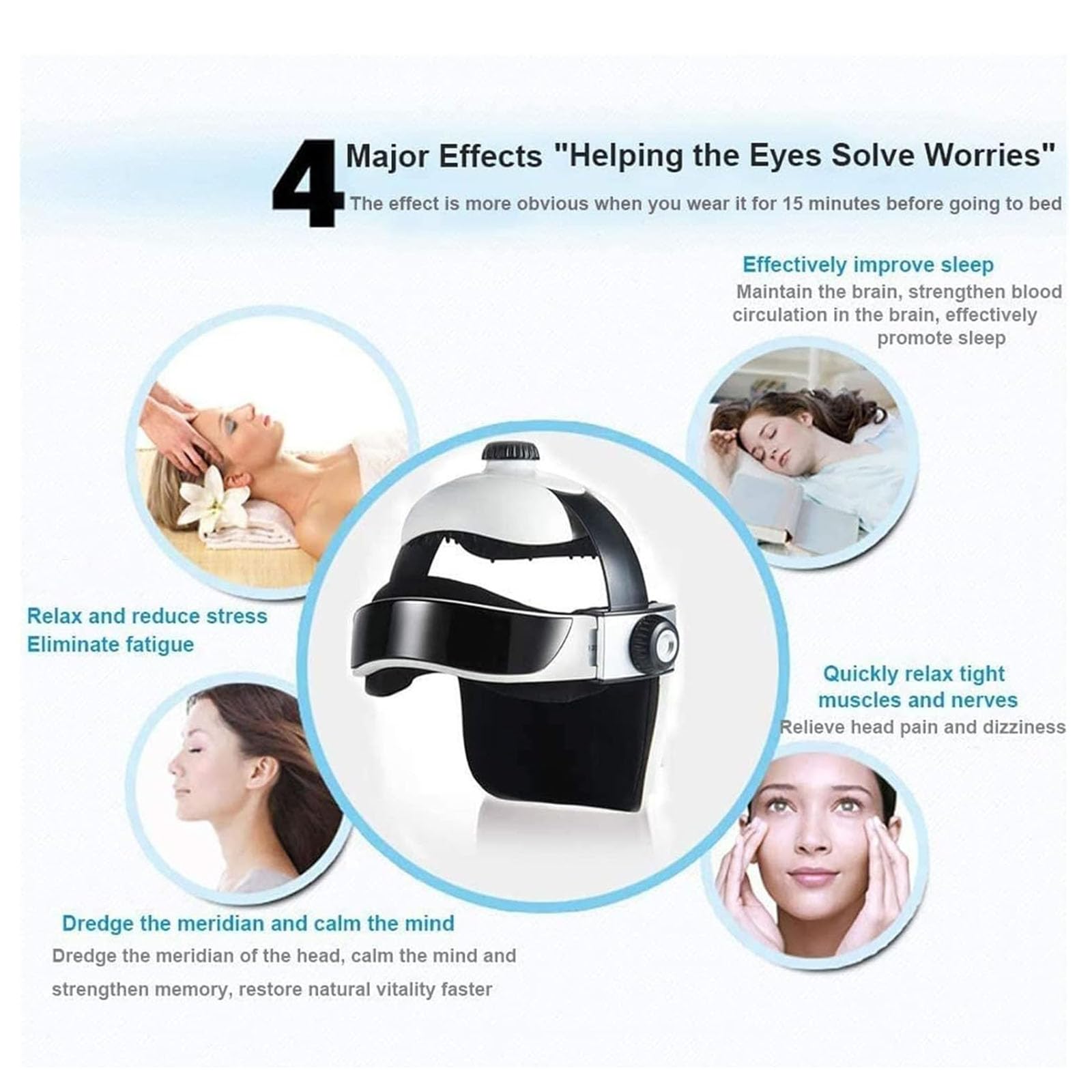 Elektrischer Kopf- und Kopfhautmassagehelm – 5-in-1-Luftdruck, Wärme, Vibration, Punktmassage und Musiktherapie for Tiefenstress, Migränelinderung und Entspannung