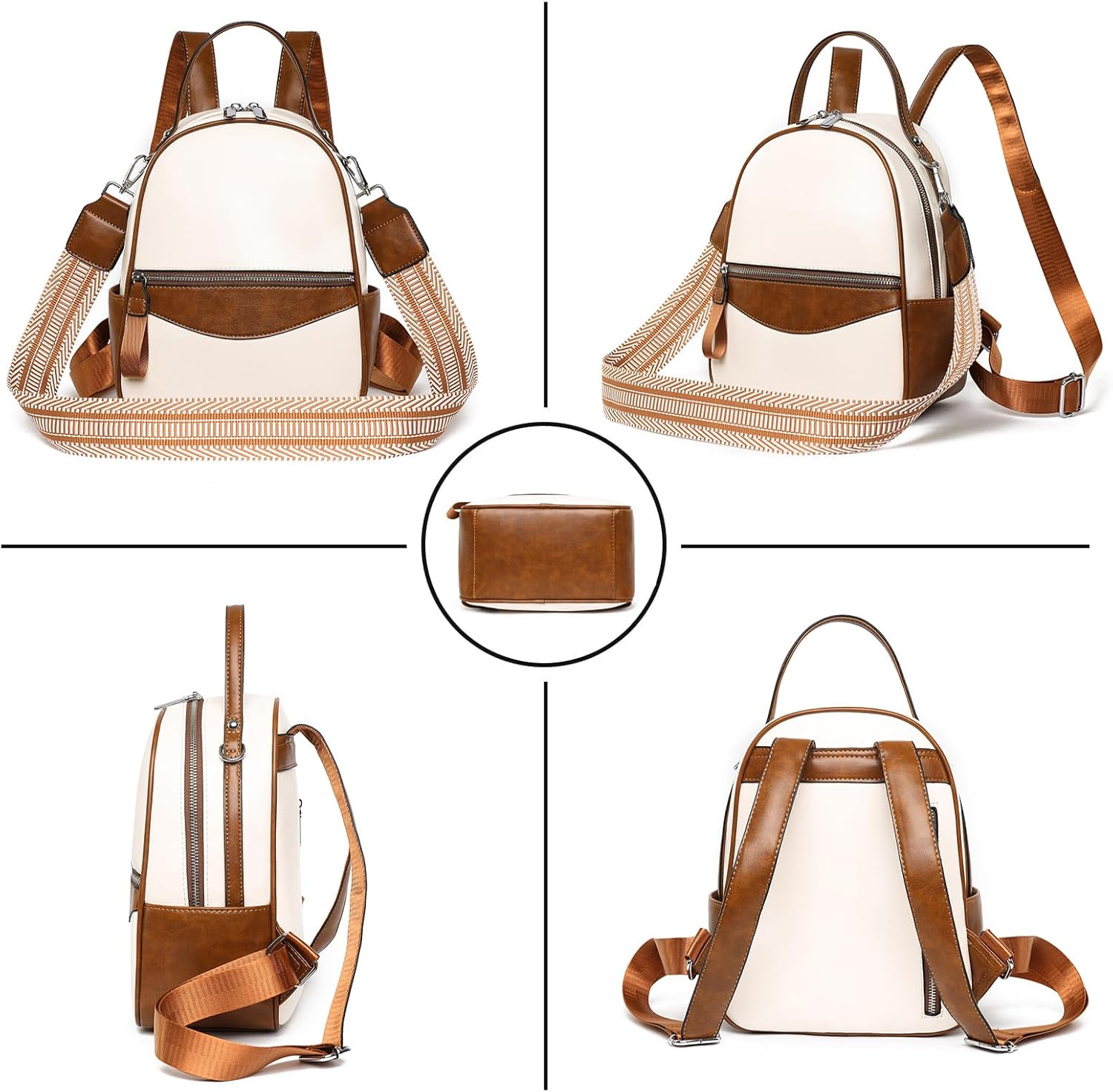 BJE Mini Backpack for Women Leather Small Backpacks Purse, Ladies Designer Daypack, Shoulder Backpack Convertible Handbags White - Image 2