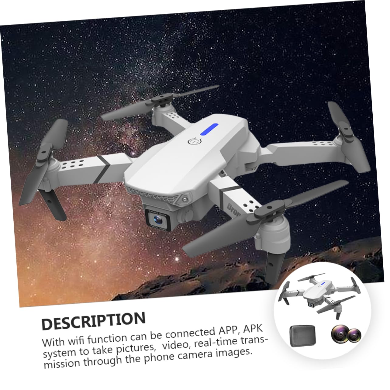 Abaodam Drone Pieghevole E525 Doppia Telecamera 4k, Quadricottero Leggero in Plastica, Video e Foto ad Alta Definizione per Riprese Aeree, Mini 4 Pro Drone