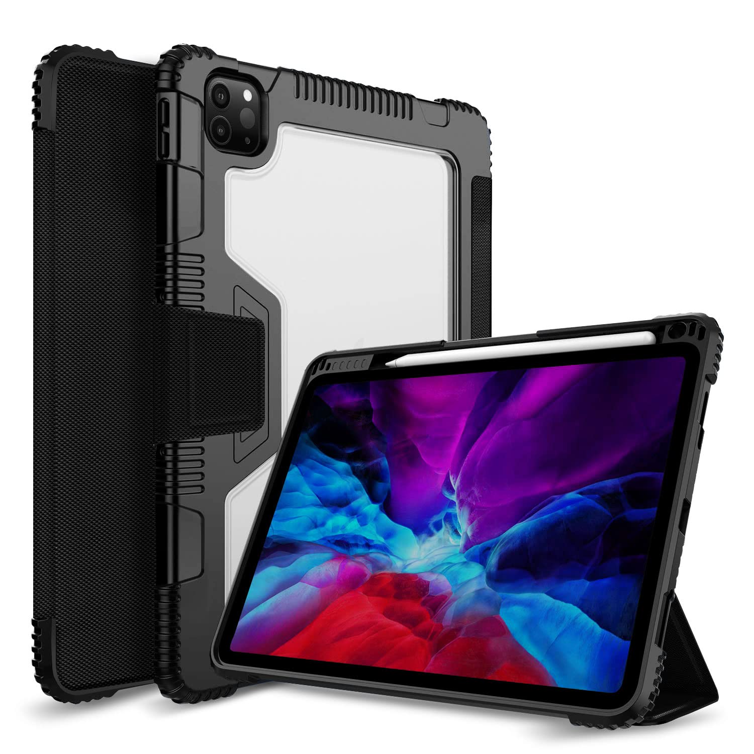 GRIPP Armor Drop Tested Case for iPad Pro 12.9" (2020-22) | iPad Air 13" (M2-2024) with Magnetic Closure Protective Rugged & Shock-Proof Bumper with Pencil Holder Transparent Back Hardshell - Black (B0BTMDZ3KY) Amazon Price History, Amazon Price Tracker