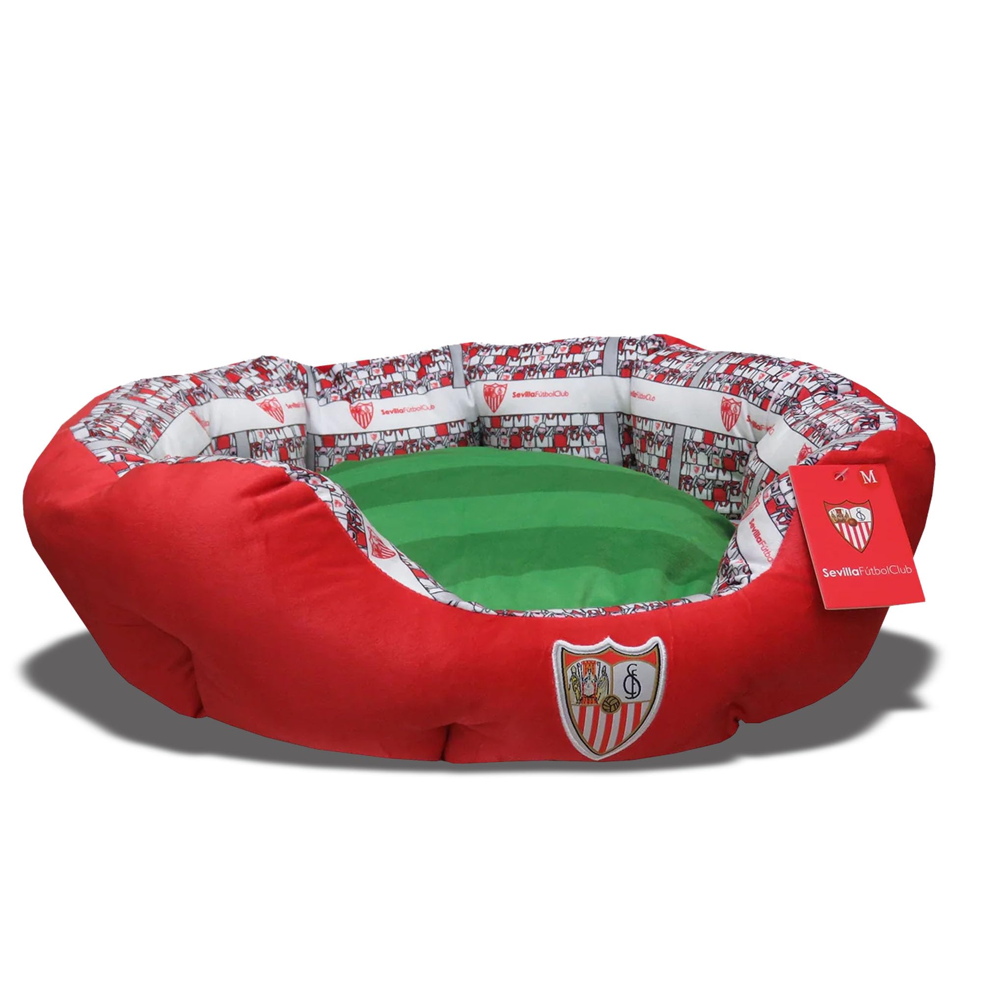 Sevilla CF - Cama para Mascotas, Perros, Gatos, Conejos, Talla L, 3 Tamaños Disponibles, Forma de Estadio, Cojín Independiente, Producto Oficial (CyP Brands)