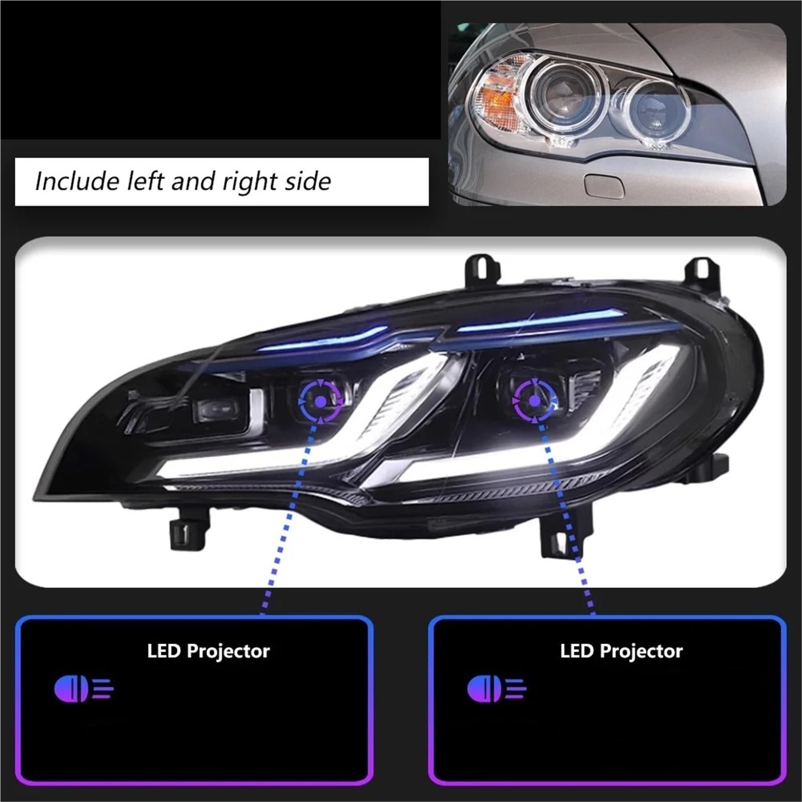 Faro Coche Faro Delantero Tipo Ojo De Ángel Para Coche, LED, DRL, Luz Señal, Hid, Bi-Xenón, Para X5 E70 2007 2008 2009 2010 2011 2012 2013 Faros Delanteros