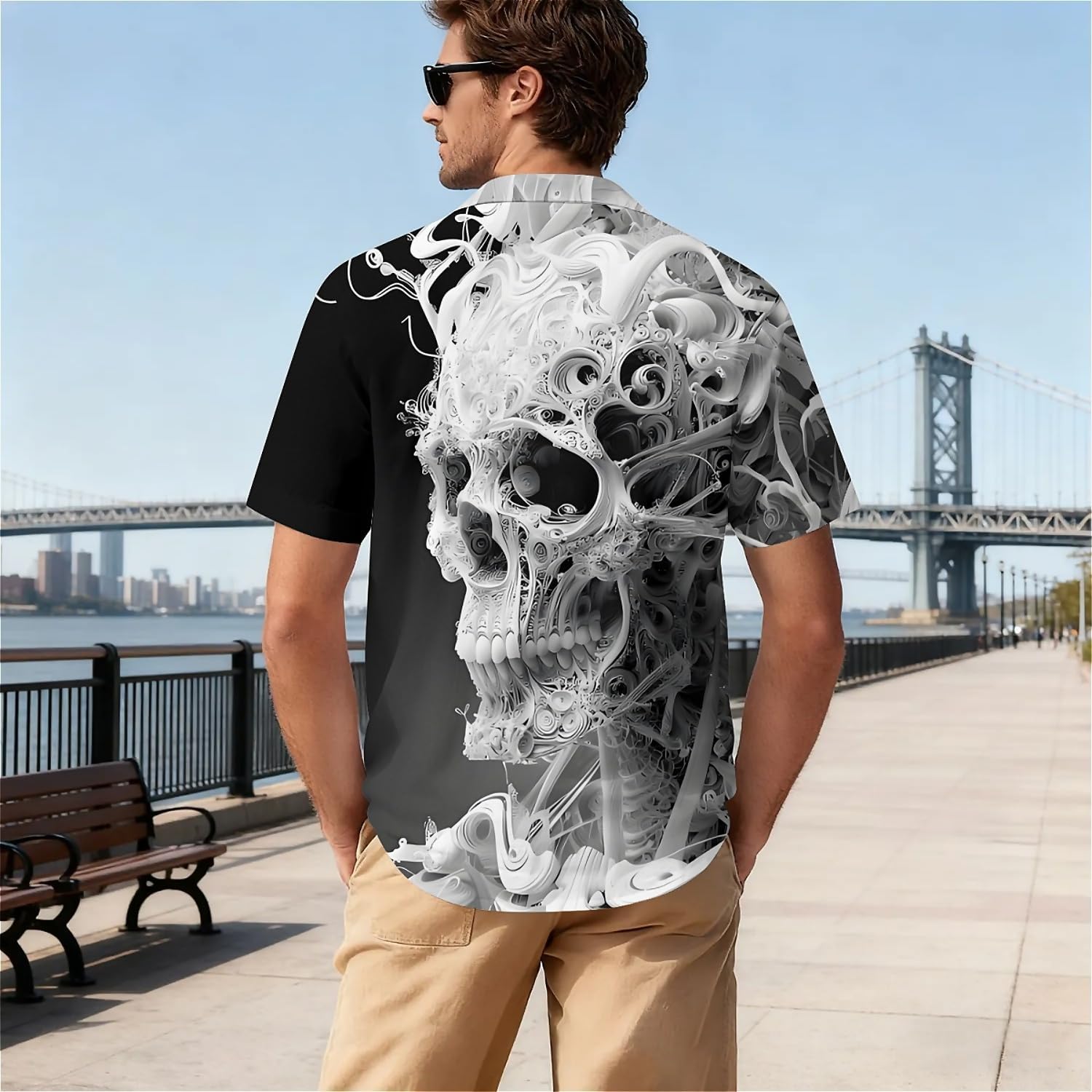 Skull Mens Funny Hawaiian Shirts Summer 3D Graphic Button Down Short Sleeve Tropical Holiday Beach Aloha Shirt Medium - Image 5