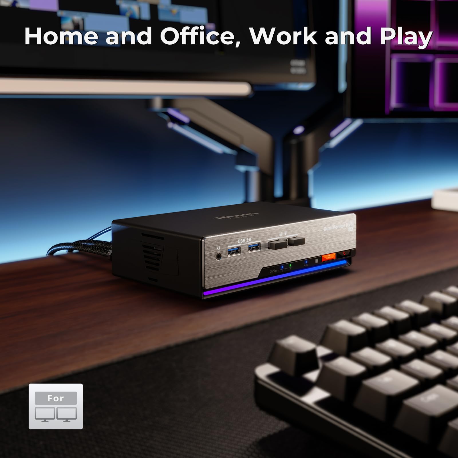 TESmart 8K@60Hz DisplayPort KVM Switch 2 PC 2 Monitor USB 3.0 DP 1.4 KVM Switch Dual Monitor 4K@144Hz per Gaming Dock, Supporta EDID, Gigabit Network, Hotkey, Audio Microfono, con Cavi PC