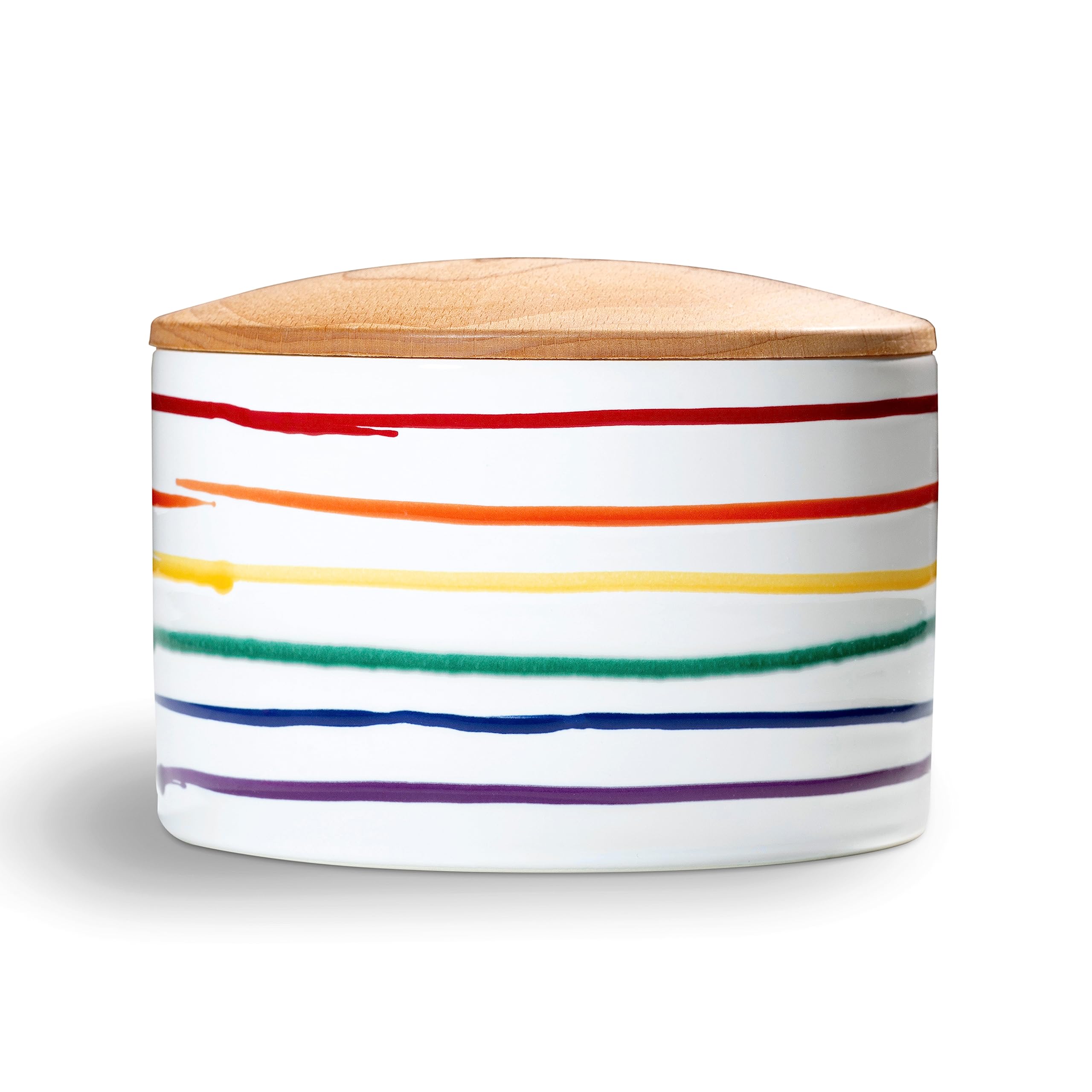 GMUNDNER KERAMIK Tarro de almacenamiento, Bote con Tapa de Madera, Contenedor de Alimentos H. 9 cm, Arco Iris, Vajilla Hecha a Mano en Austria