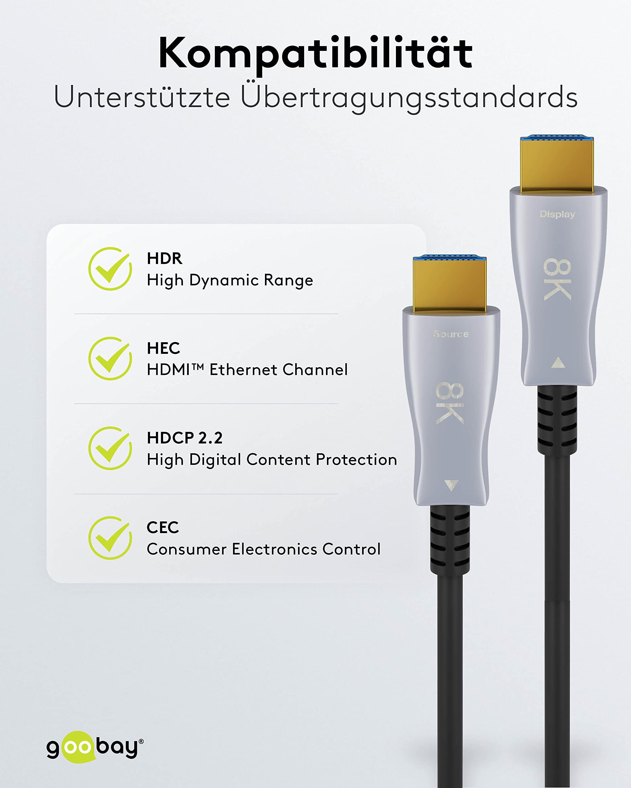 goobay 61654 - Cavo ottico HDMI ad alta velocità con Ethernet (AOC) / cavo in fibra ottica/cavo ad alta velocità per 8 K a 60 Hz / 4 K a 120 Hz/compatibile con Ps5, Xbox, PC, TV / 70 metri