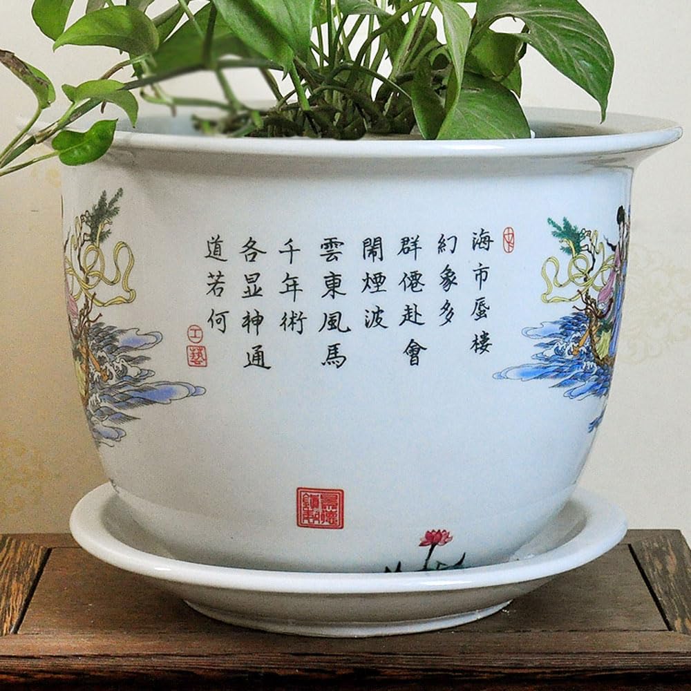 Doniczka do kwiatów w stylu chinoiserie, doniczka do orchidei, ceramiczna doniczka do sukulentów, doniczka orientalna, biała ceramiczna doniczka do roślin doniczkowych,34 * 23cm