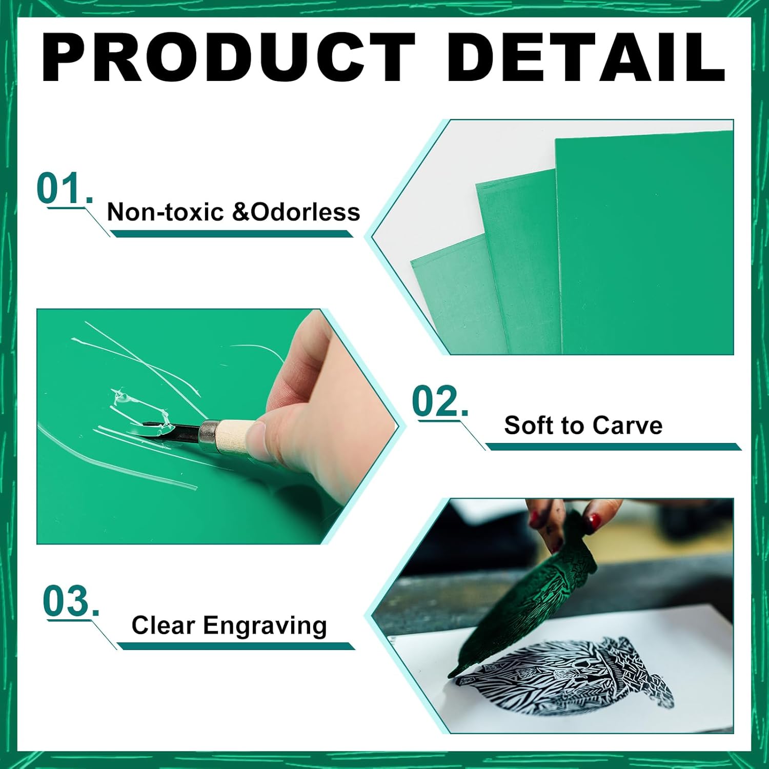Yeaqee 8 Pcs 9 x 12 Inch Linoleum Blocks for Printmaking Rubber Carving Block Soft Linocut Blocks Large Linoleum Sheet Lino Plates for Engraving Art Project Printmaking Artist Studio Supplies, Green