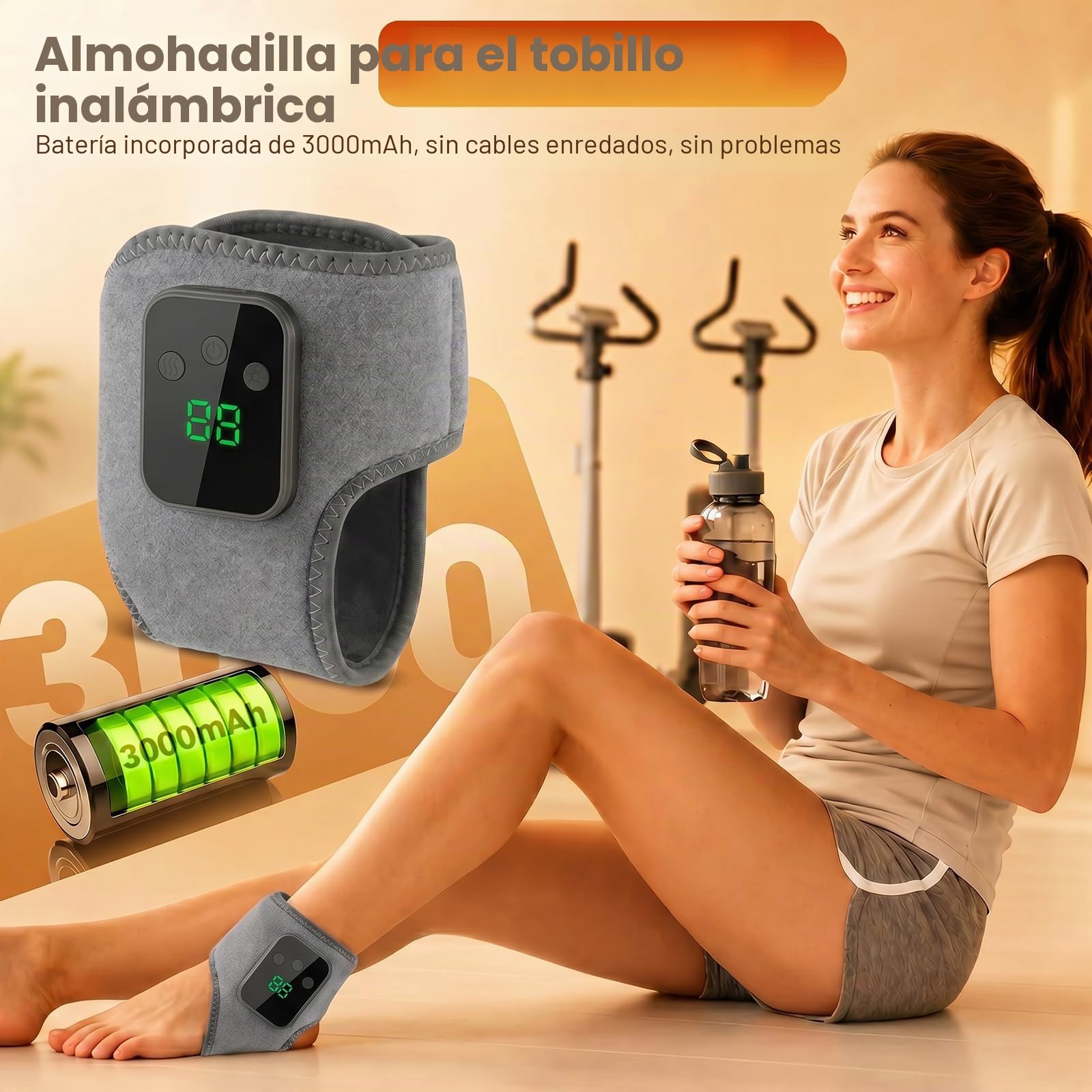 2 Piezas Masajeador de pies 3 en 1, Inalámbrico Eléctrico Masajeador Pies, con 3 Modos de Vibración, 5 Niveles de Calor, Dispositivo de Masaje para Tobillo, Talón y Planta del Pie