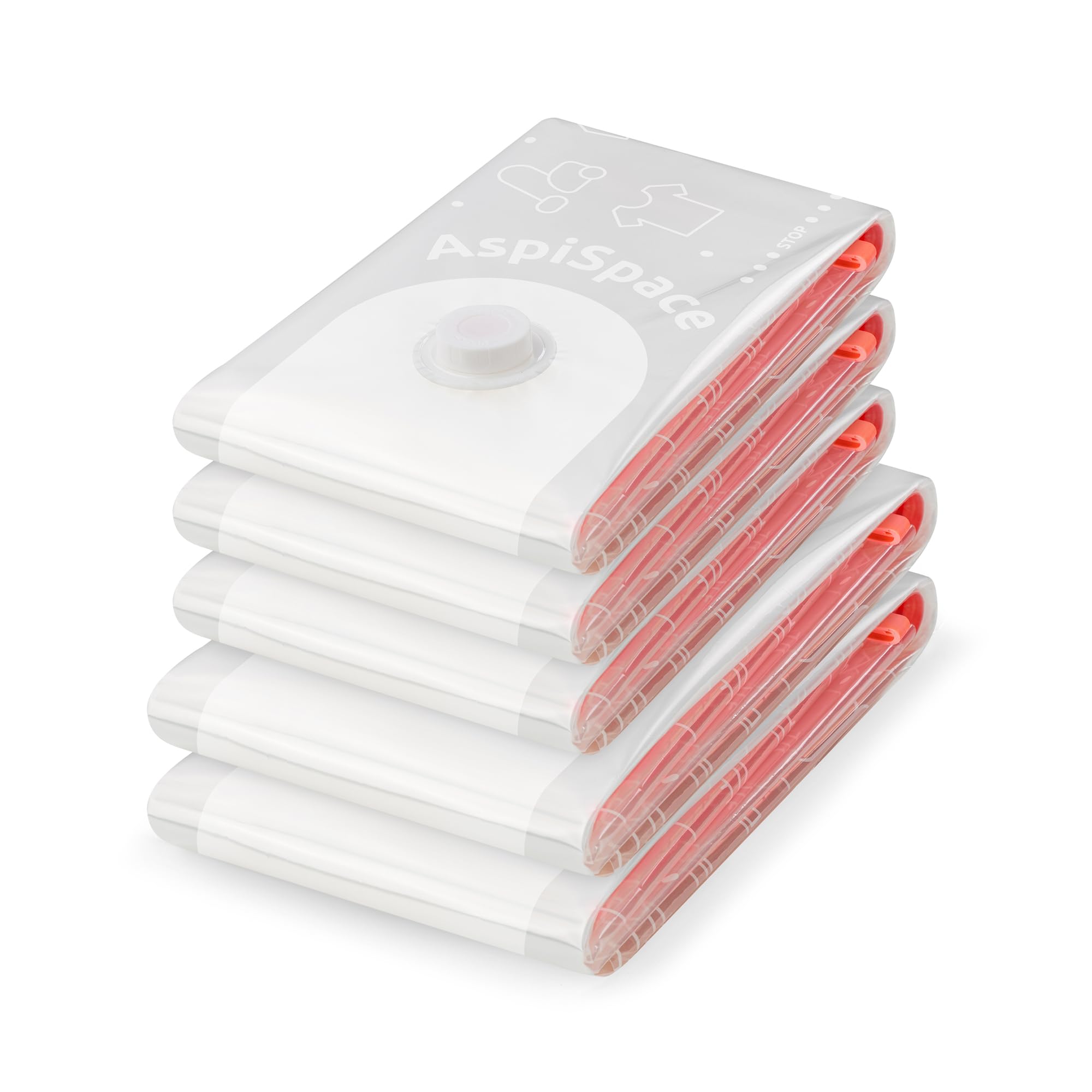 Compactor Transparent Aspispace Set Of 5 Vacuum Compression Bags – 3X M (55X90 Cm), 2X L (80X100 Cm), Reusable, Durable, Easy-To-Use
