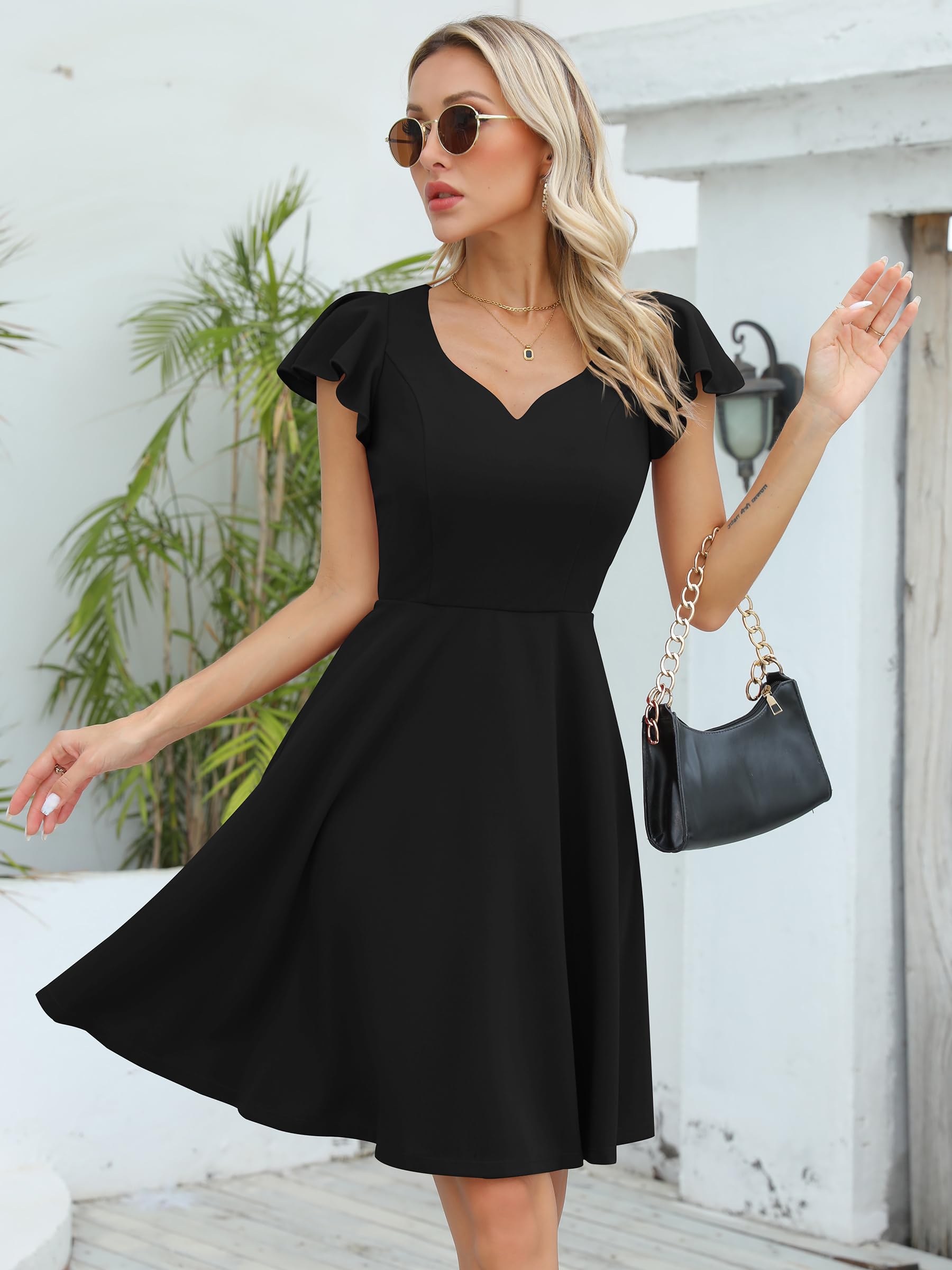 Missufe Abito da donna, elegante, vintage, con scollo a cuore