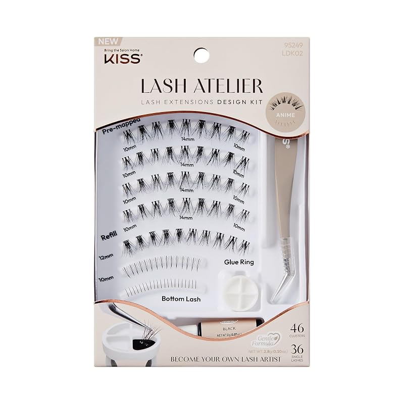 KISS Kit de cílios postiços Lash Atelier Anime com aplicador, anel para cola e 46 conjuntos de cílios e 36 cílios individuais