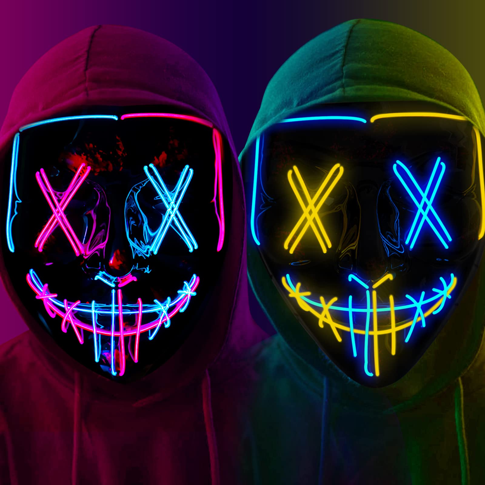 2 Packs Led Mask, Led Mask Light Up Mask with 3 Light Modes for Festival Party, 2 Colors