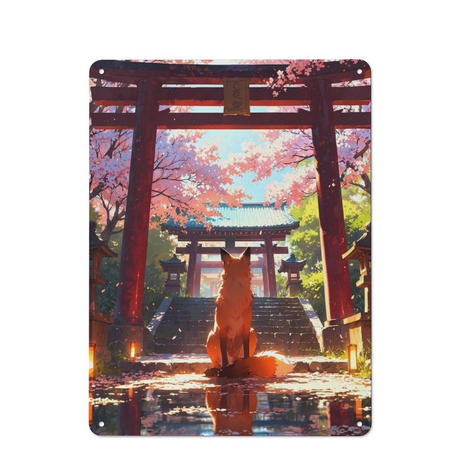 Junmoney Mystic Kitsune Gateway Retro-Style Tin Sign 40X30cm For Dining Room Or Kitchen, For Kitchen Wall Decor Lovers