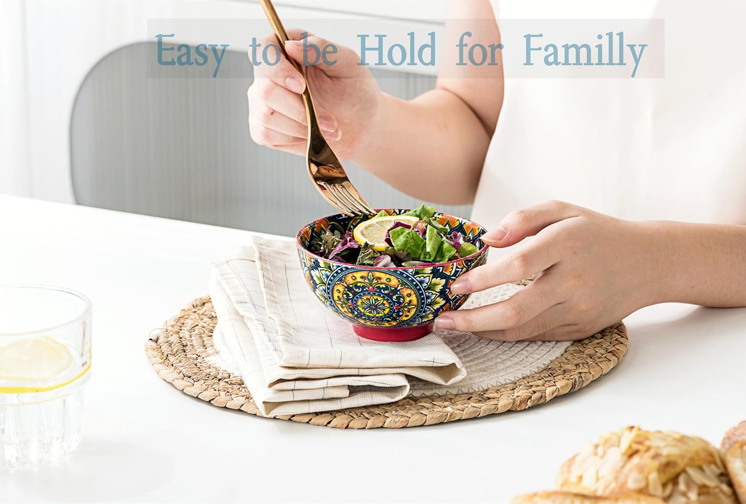 Henten Home Soup Bowls, Ceramic Dessert Bowls/Snack Bowls - 360 ml, Bowl for Ice Cream, Rice, Dessert, Colourful Serving Bowls Set of 4 - Bohemian Style image 5
